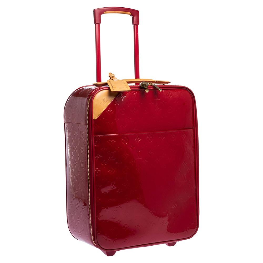 Red Louis Vuitton Pomme D’amour Monogram Vernis Pegase 45 Suitcase