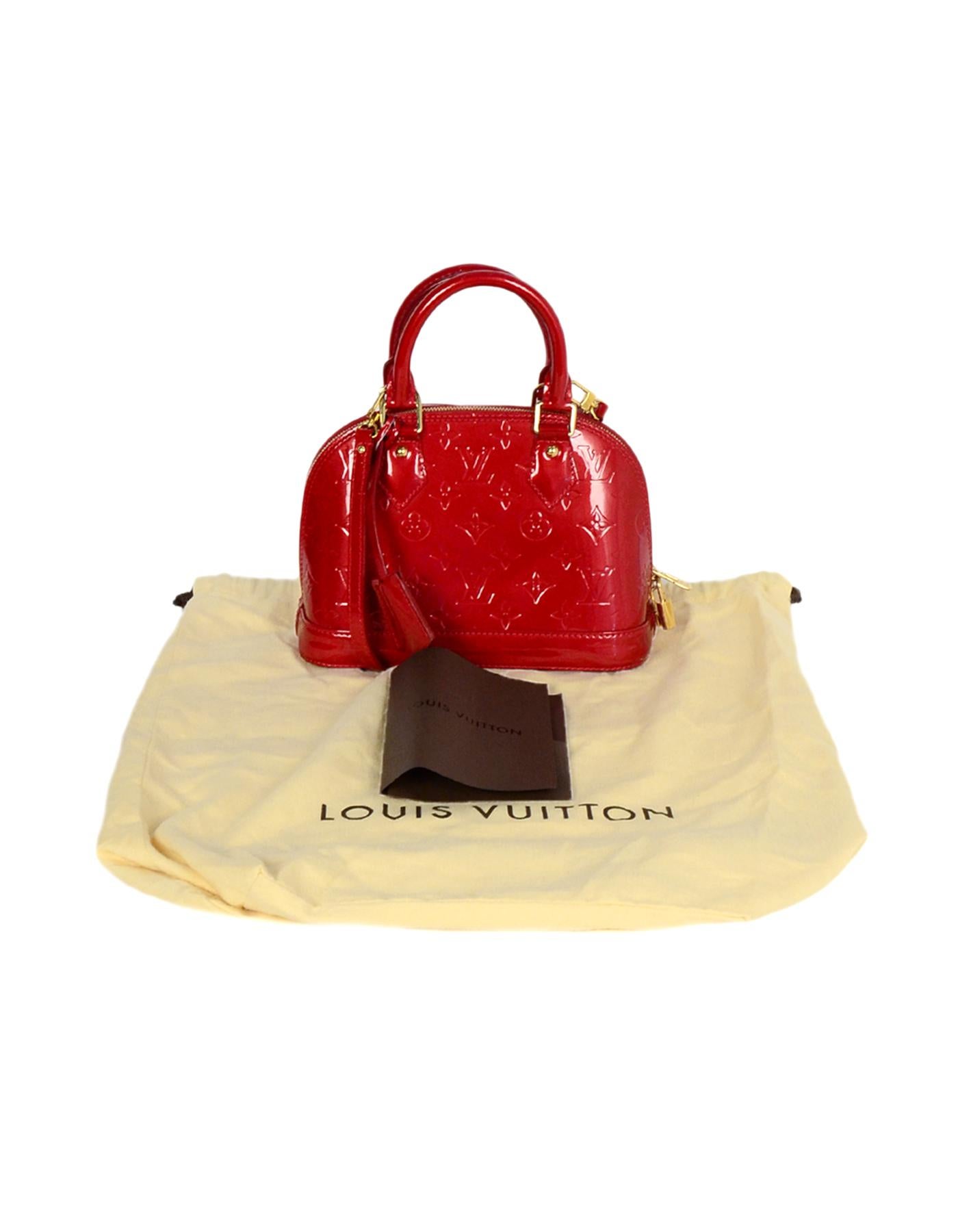Louis Vuitton Pomme d'Amour Red Monogram Vernis Alma BB Bag W/ Crossbody Strap 6