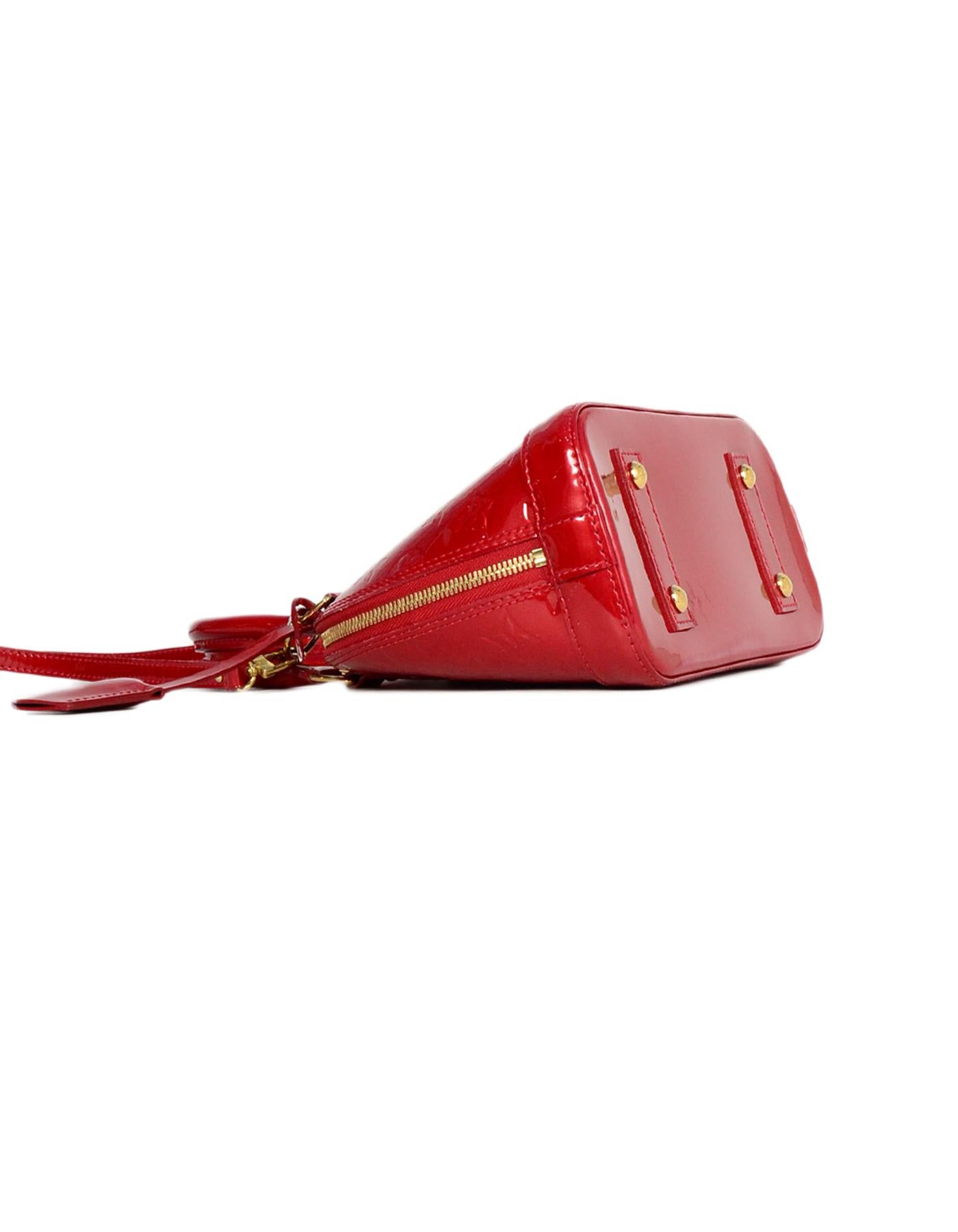 Louis Vuitton Pomme d'Amour Red Monogram Vernis Alma BB Bag W/ Crossbody Strap In Excellent Condition In New York, NY