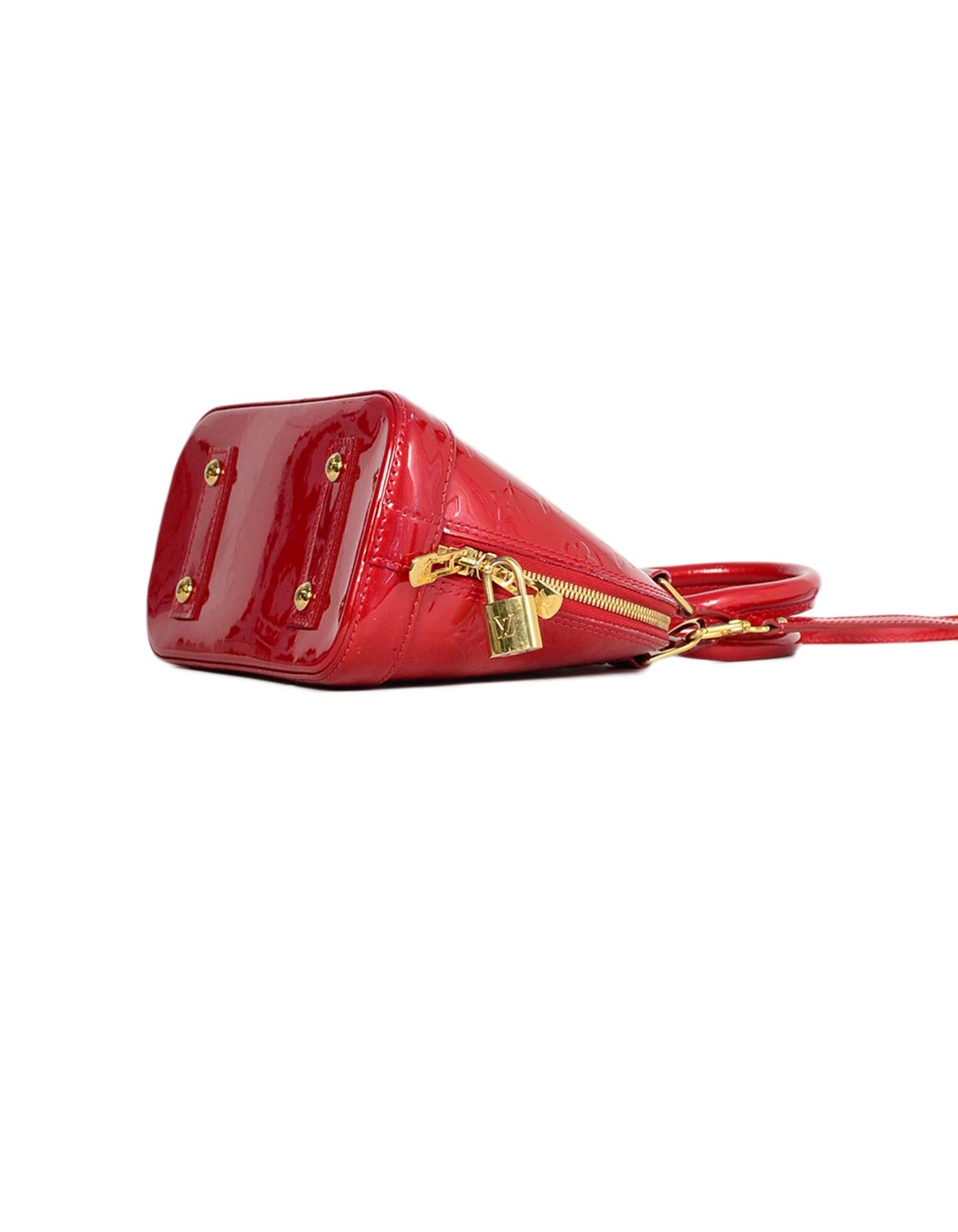 Women's Louis Vuitton Pomme d'Amour Red Monogram Vernis Alma BB Bag W/ Crossbody Strap