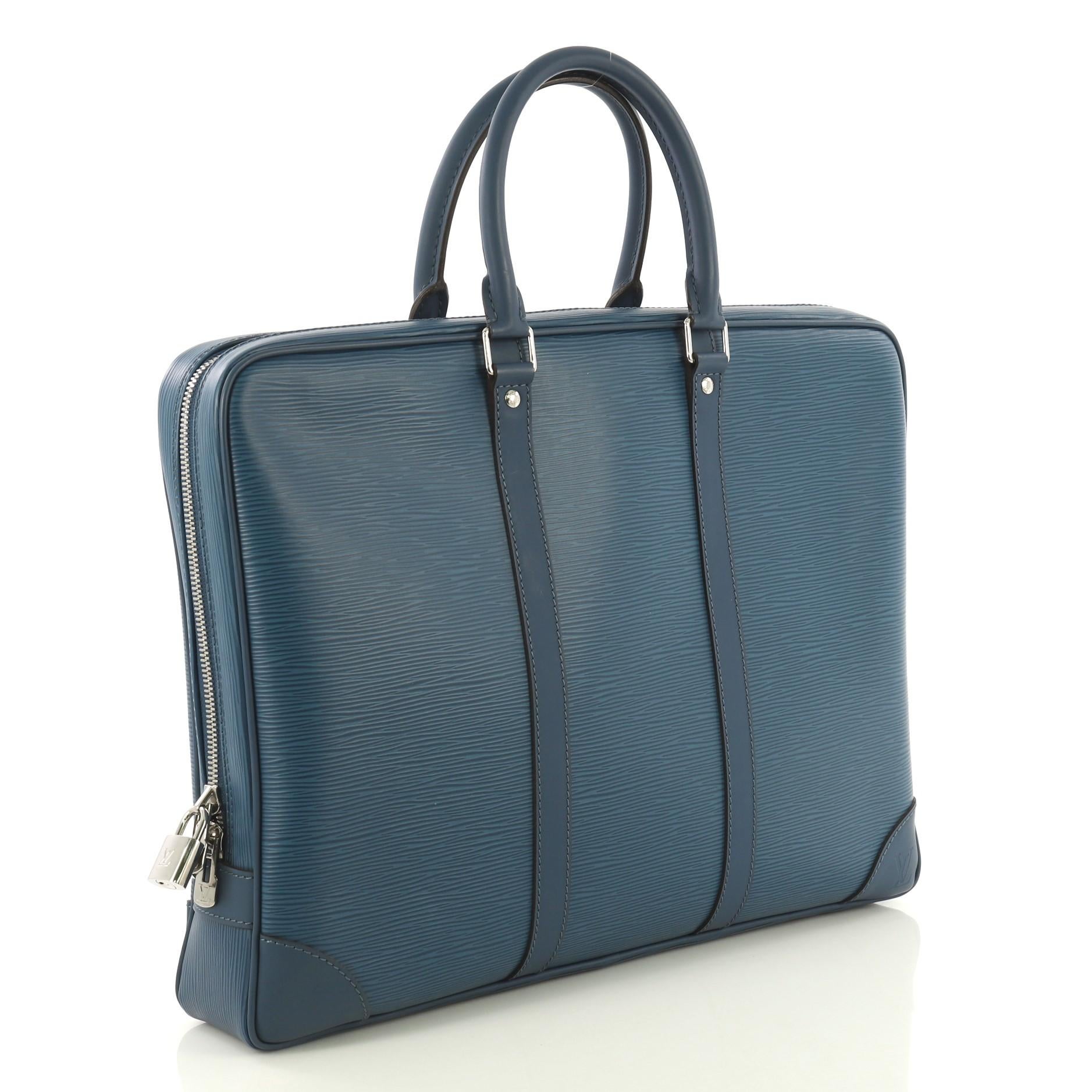 Blue Louis Vuitton Porte-Documents Voyage Briefcase Epi Leather