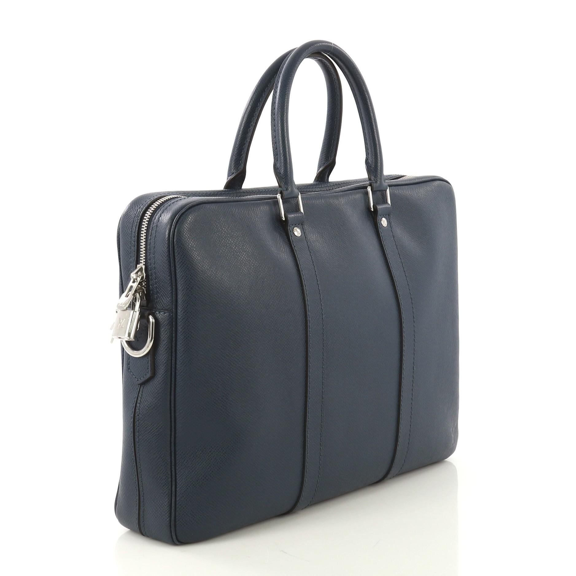 Black Louis Vuitton Porte-Documents Voyage Briefcase Taiga Leather PM