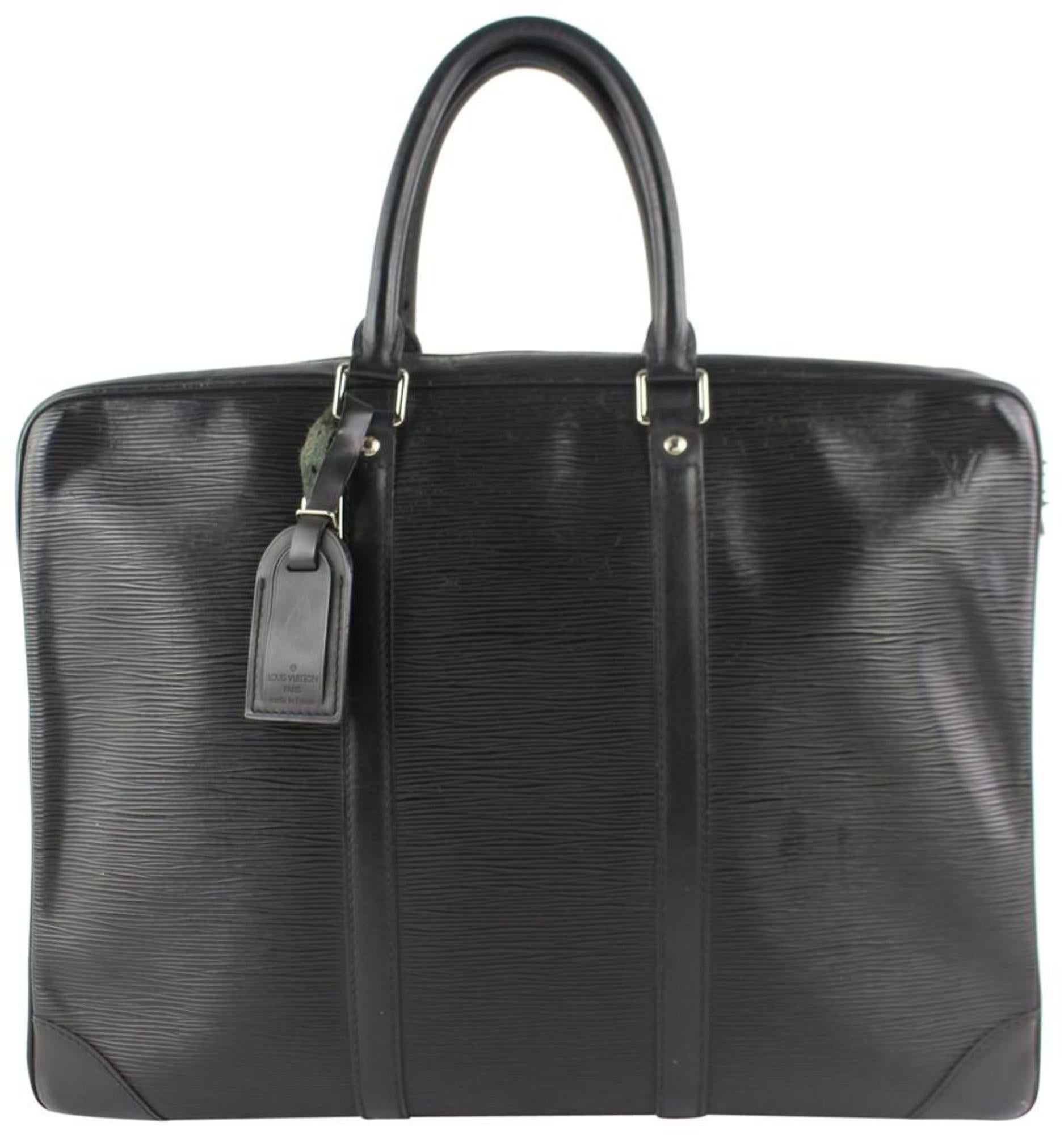 Louis Vuitton Porte-Documents Voyage Porte Noir 15lz0914 Black Leather LaptopBag For Sale