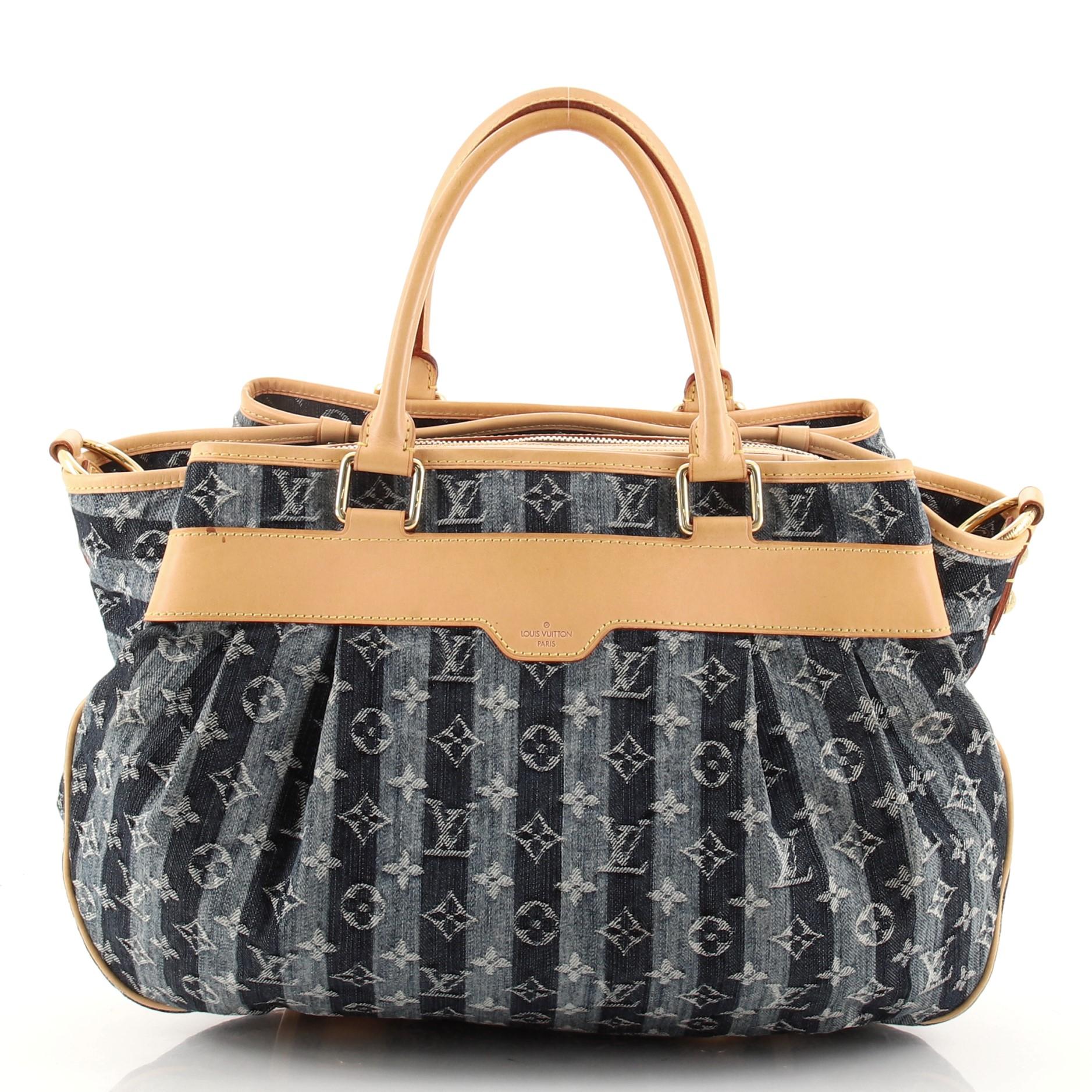 Black Louis Vuitton Porte Epaule Raye Handbag Striped Monogram Denim GM