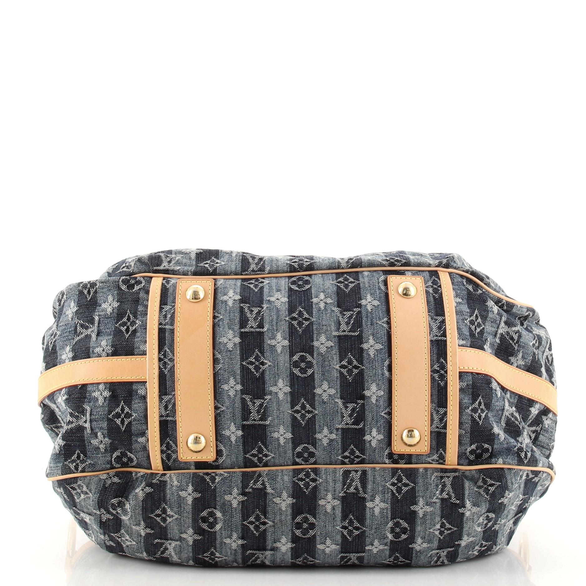 Louis Vuitton Porte Epaule Raye Handbag Striped Monogram Denim GM In Good Condition In NY, NY