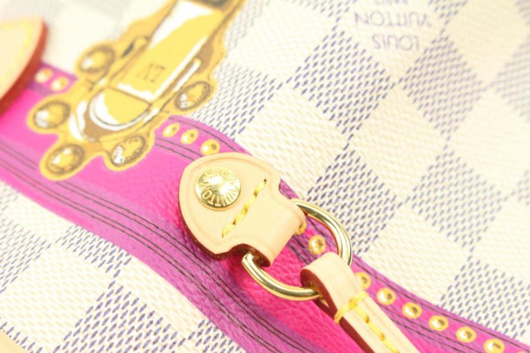 Louis Vuitton Damier Azur Canvas “Neverfull” MM Tote - Pink Lining