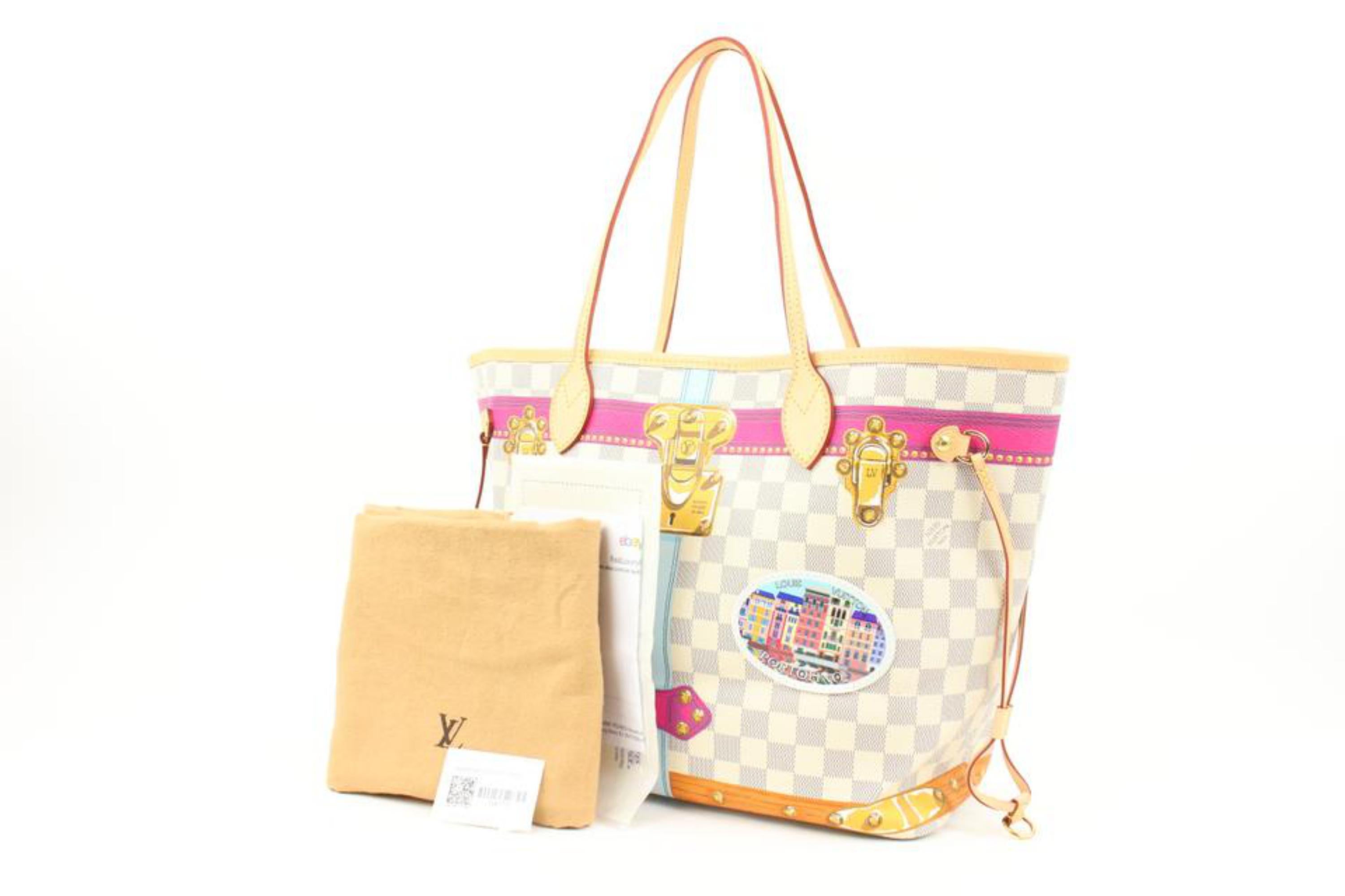 Louis Vuitton Limited Pink Damier Azur Tahitienne Neverfull MM with Pouch  37lk42 at 1stDibs