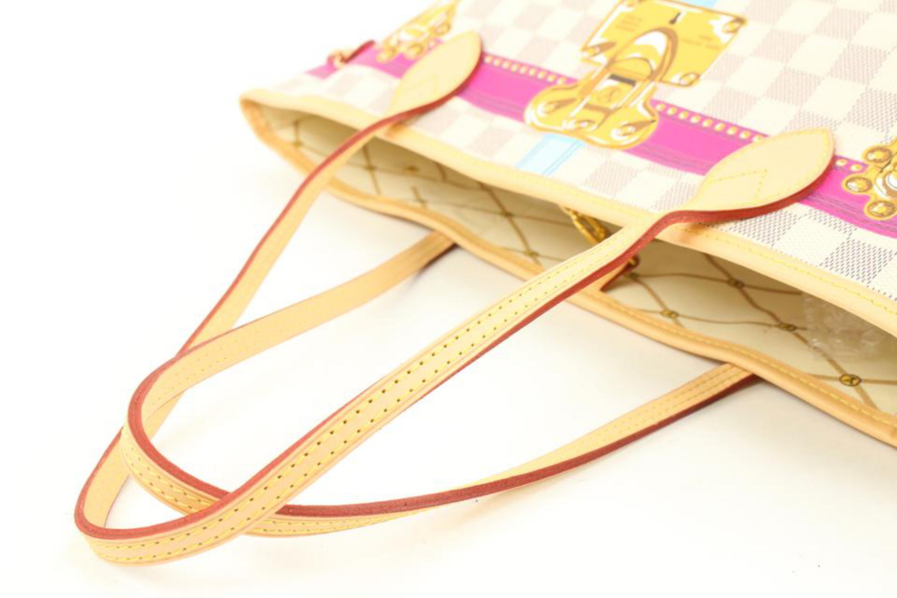 White Louis Vuitton Portofino Pink Damier Azur Summer Trunks Neverfull MM Tote Bag  For Sale