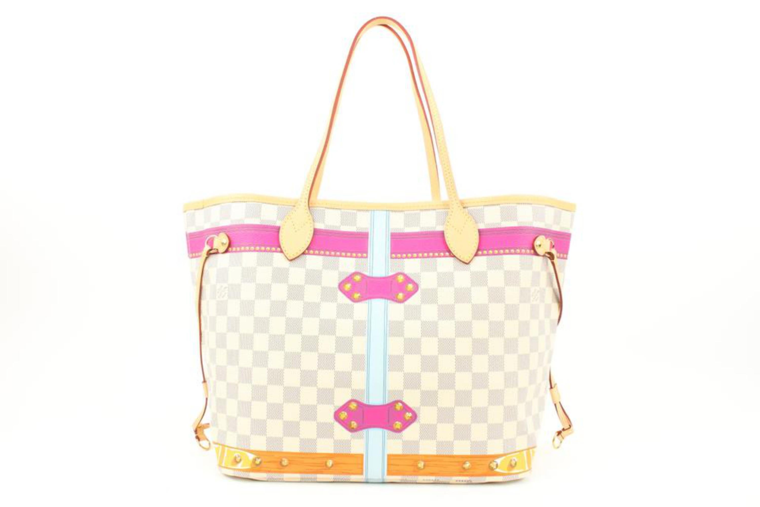 Louis Vuitton Portofino Pink Damier Azur Summer Trunks Neverfull MM Tote Bag  For Sale 1