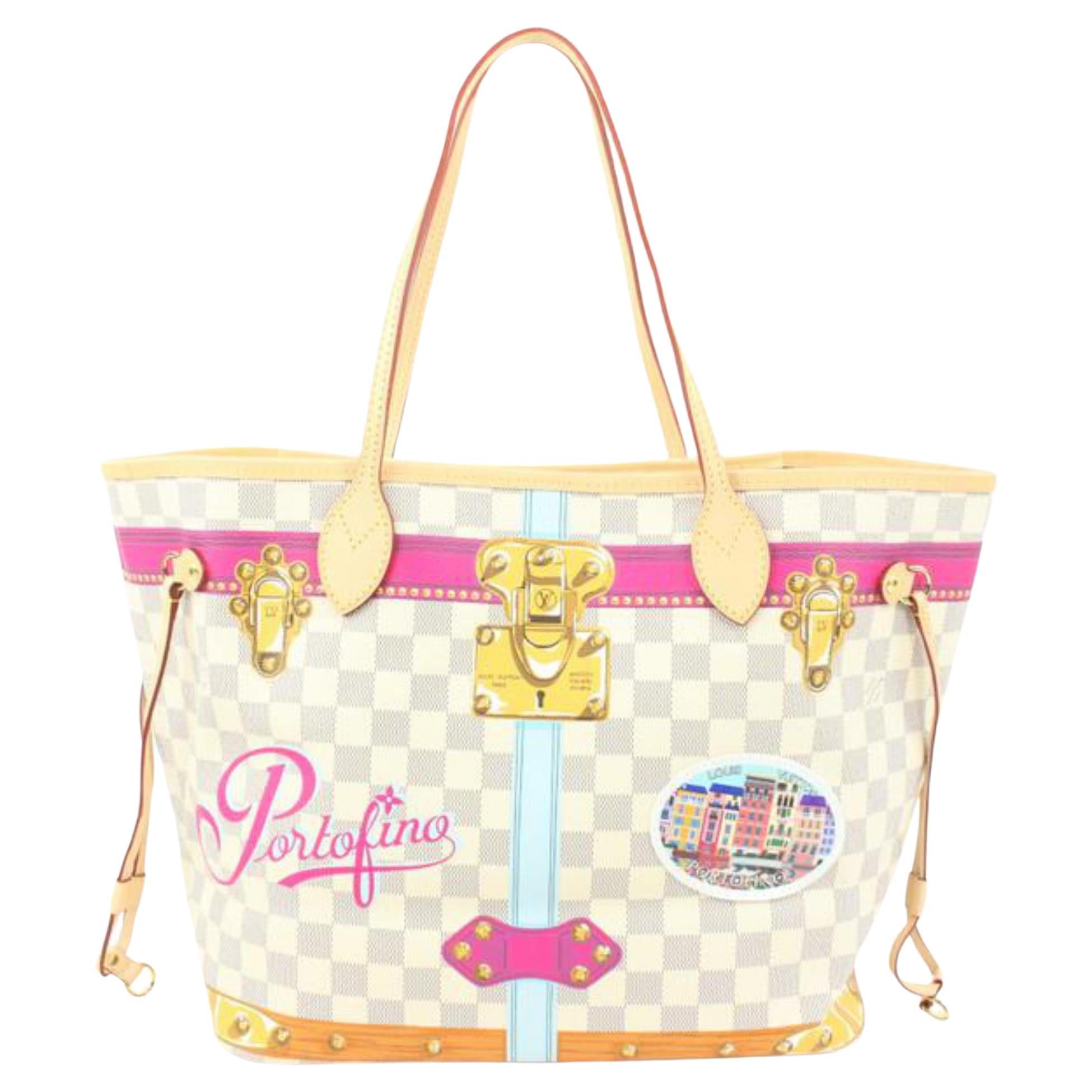 Louis Vuitton Damier Azur Neverfull MM Pink White Blue