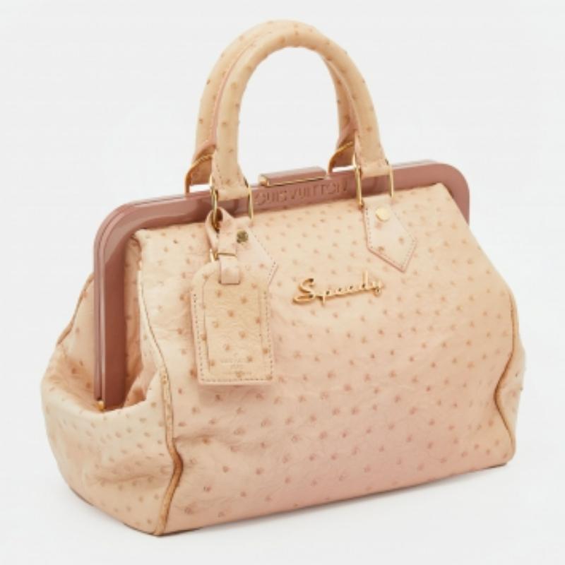 Beige Louis Vuitton Poudre Strich Edizione Limitata Borsa Speedy con Telaio in vendita