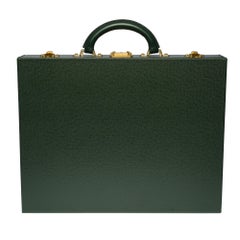 Louis Vuitton "President" Attaché Case in green Taïga leather and gold hardware