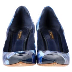 Louis Vuitton Printed Pointed Cap-Toe Pumps in Navy Blue Patent Leather