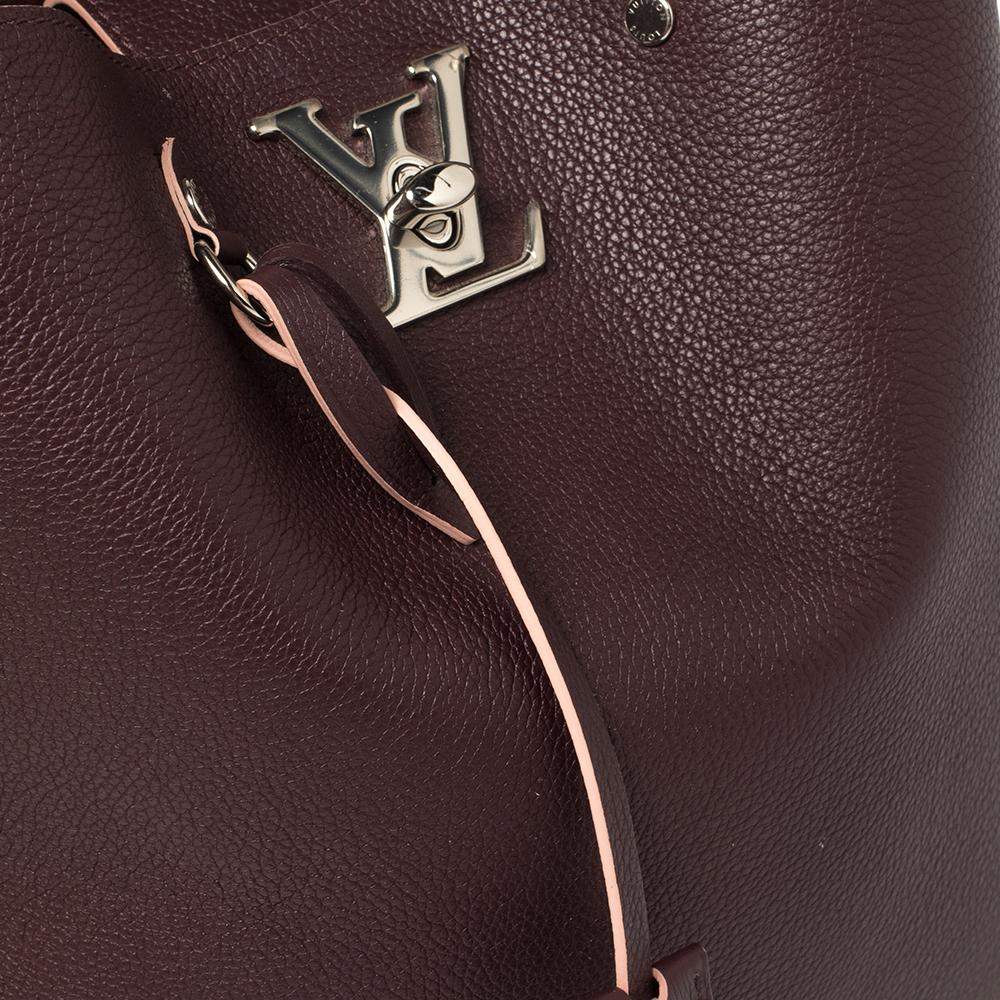 Black Louis Vuitton Prune Leather Lockme Bucket BagIncludes Original Dustbag