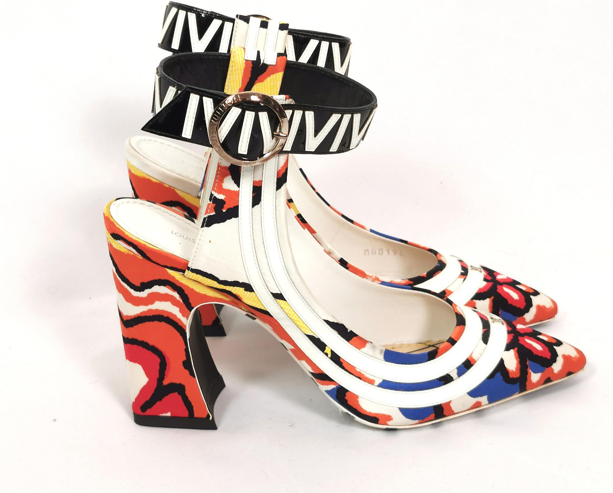 Louis Vuitton psychedelic shoes, graffiti floral, Heels, Ankle Strap  3