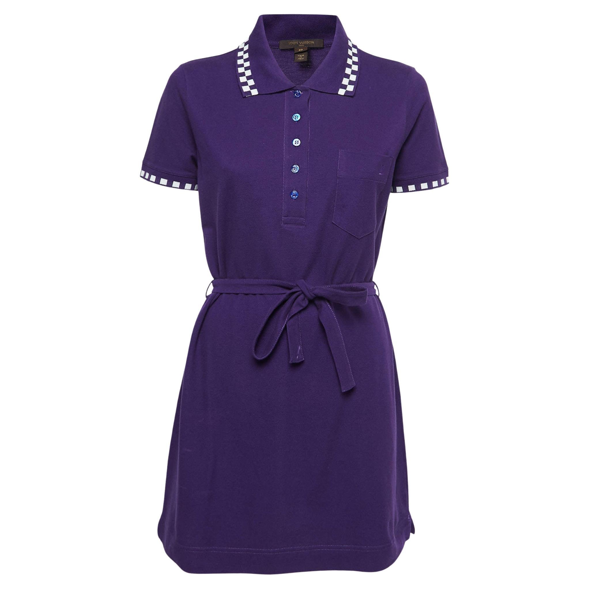 Louis Vuitton Beige Silk Knit Floral and Bead Applique Polo T-Shirt Dress L Louis  Vuitton