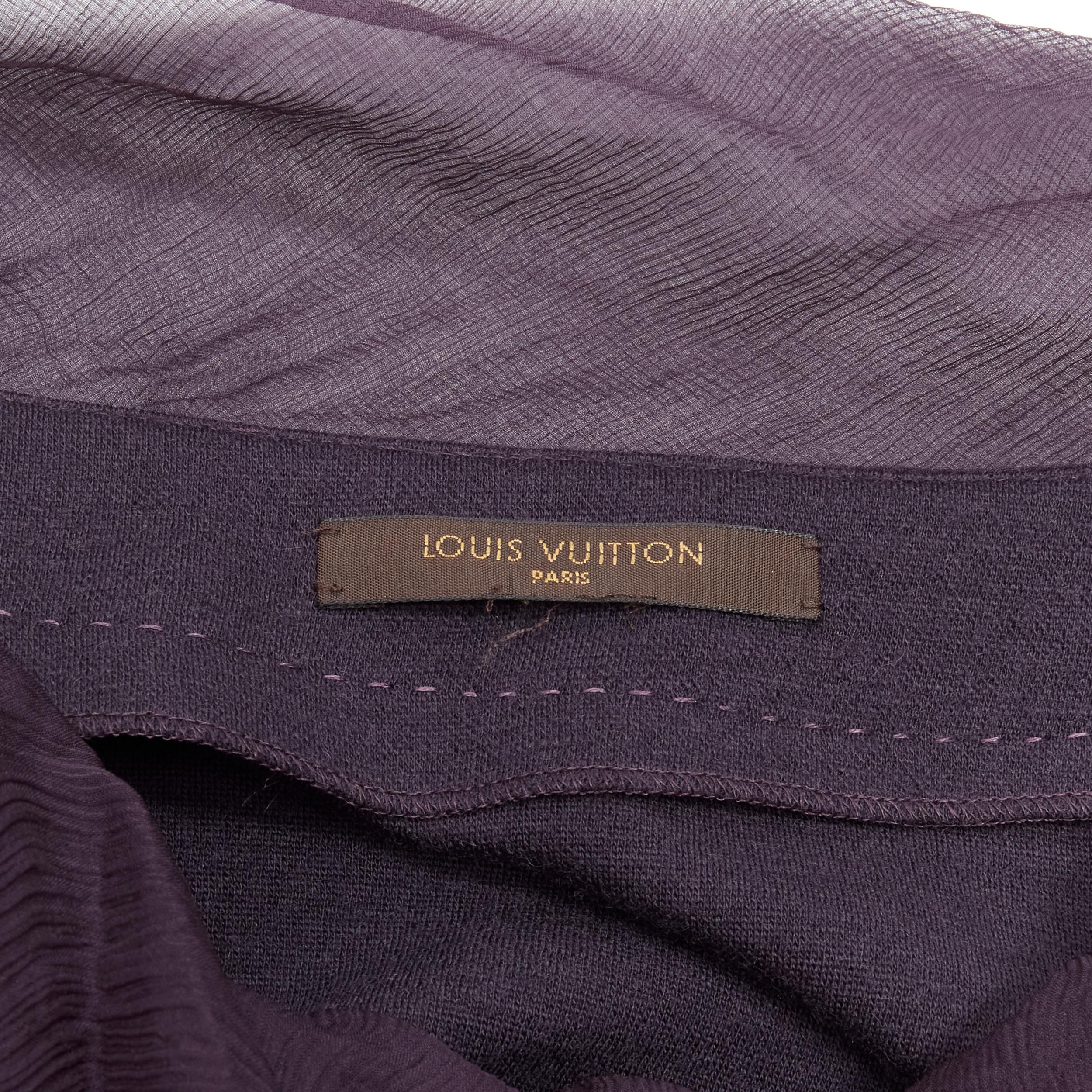 LOUIS VUITTON purple cotton silk trim gold LV cube charm bow boxy pullover top S For Sale 3