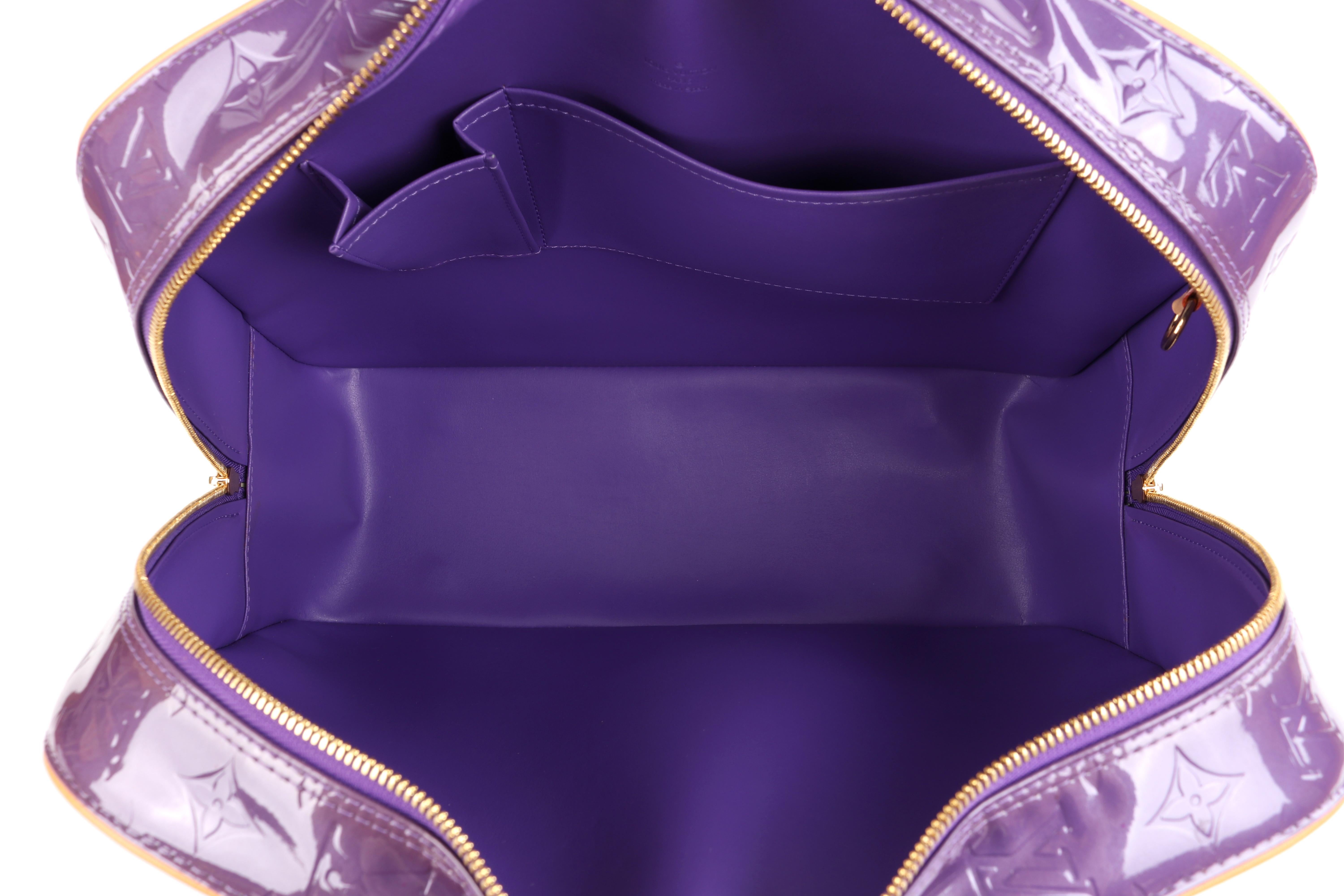 LOUIS VUITTON Purple Monogram Vernis Sutton Double Handle Shoulder Bag In Good Condition In Thiensville, WI