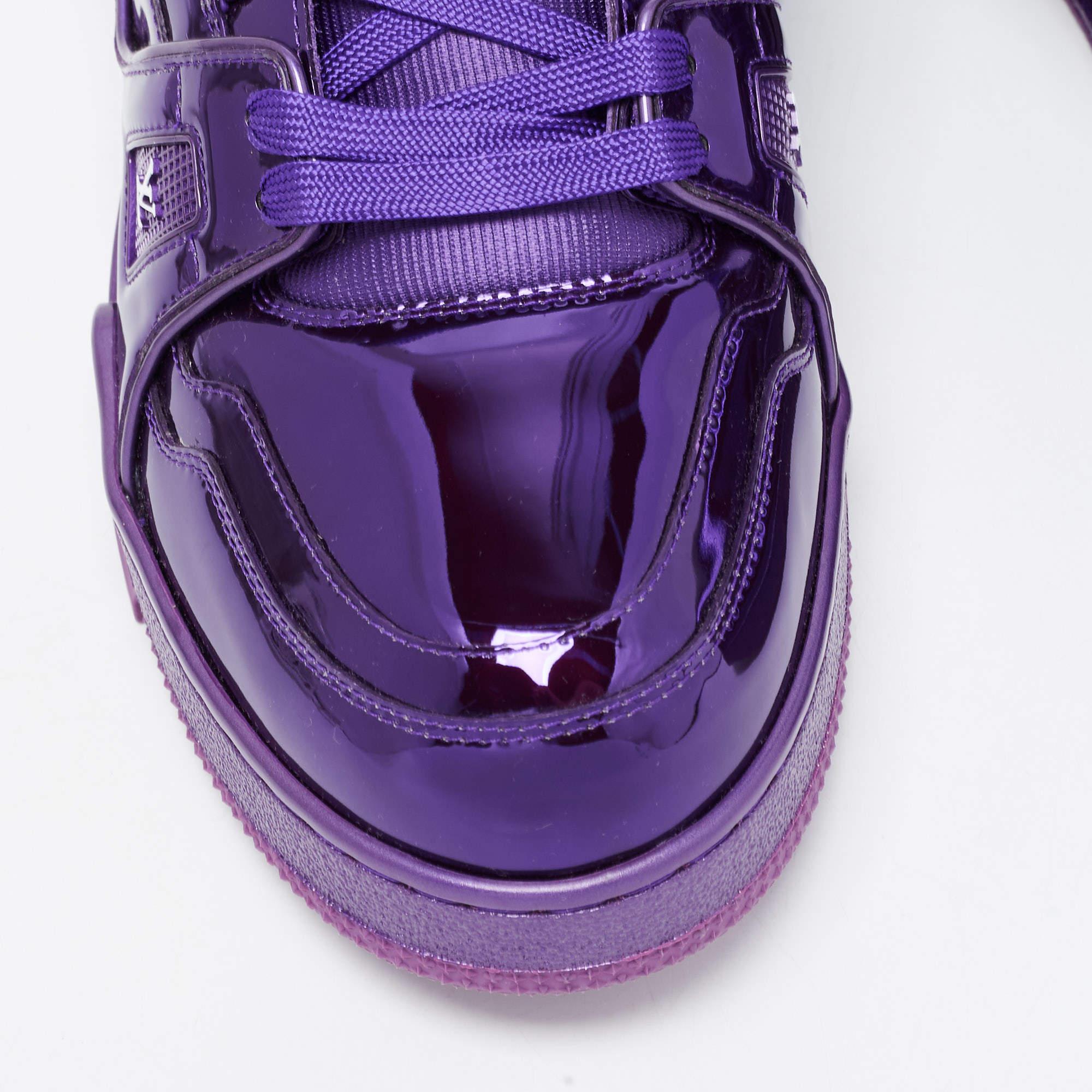  Louis Vuitton Purple Patent Leather LV Trainer Low Top Sneakers Size 44 Pour hommes 