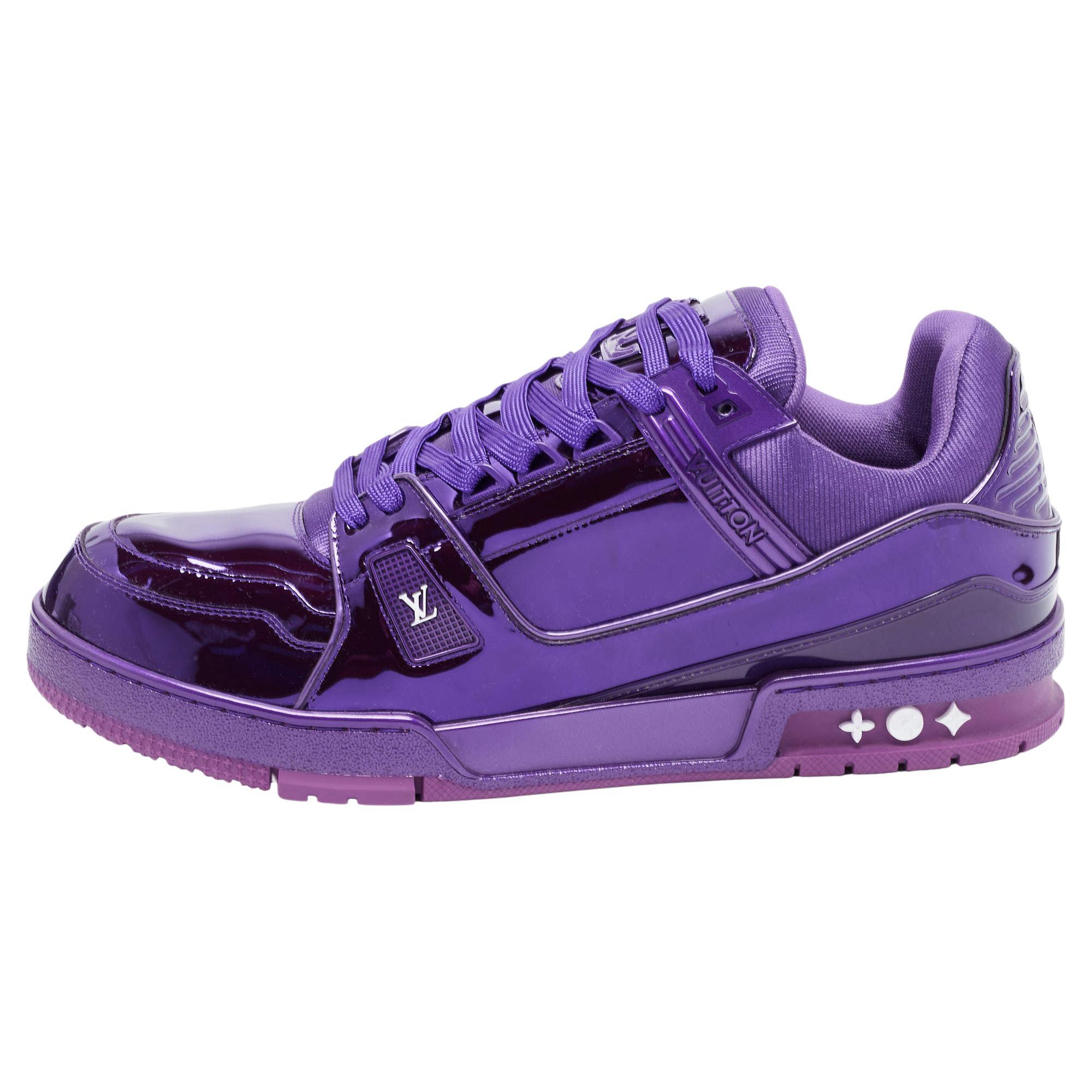 LOUIS VUITTON Patent Calfskin Mens LV Trainer Sneakers 8 Purple