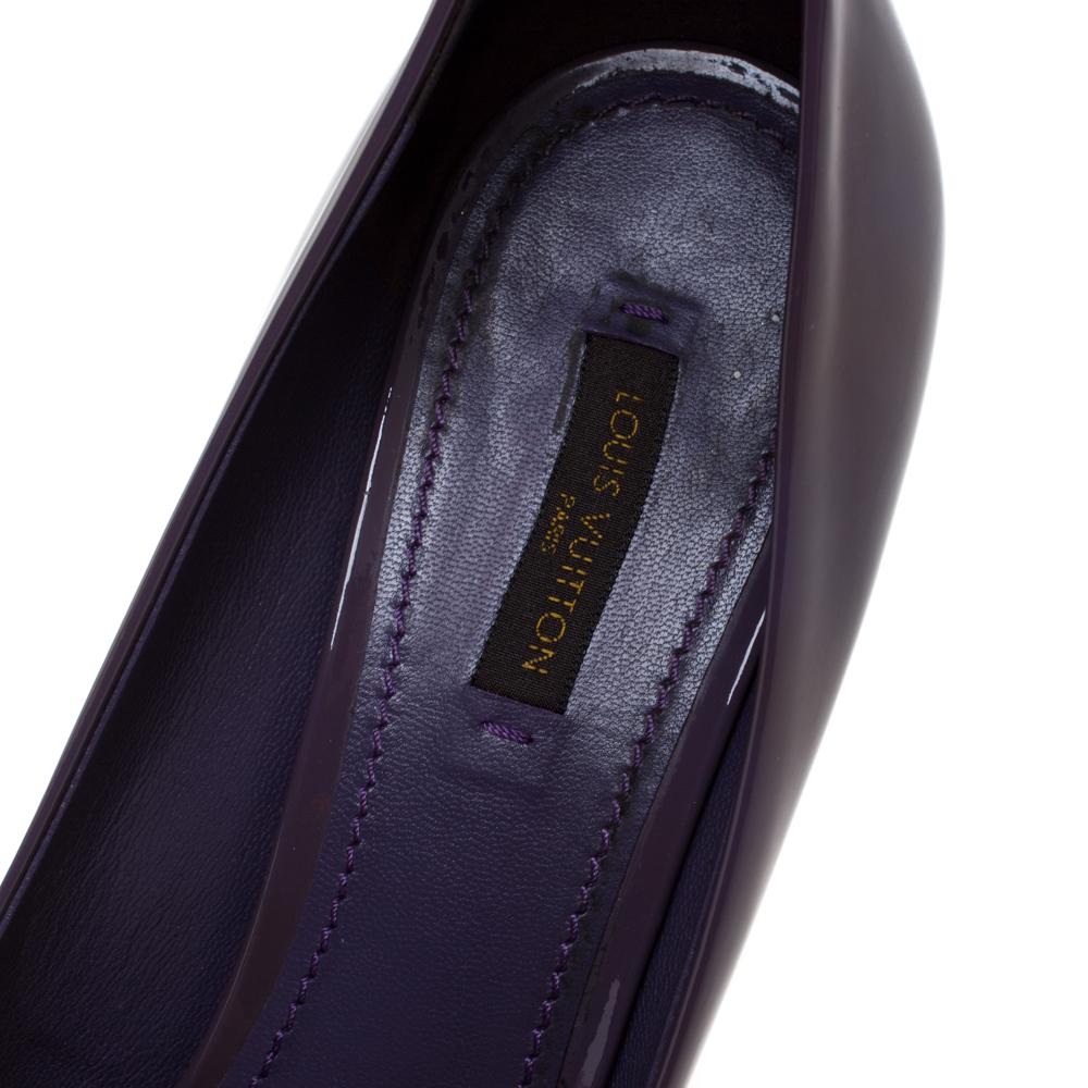 Women's Louis Vuitton Purple Patent Leather Oh Really! Peep Toe Platform Pumps Size 38.5