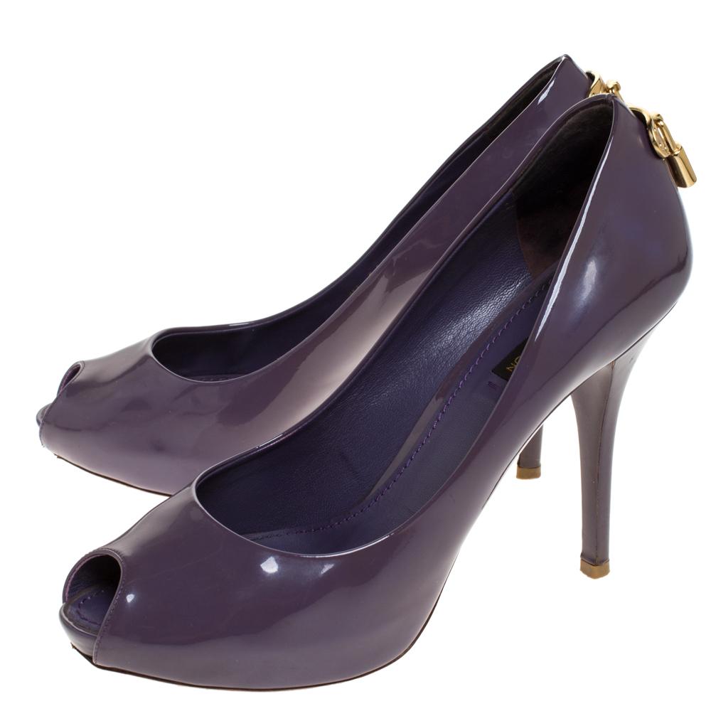 Louis Vuitton Purple Patent Leather Oh Really! Peep Toe Platform Pumps Size 38.5 1