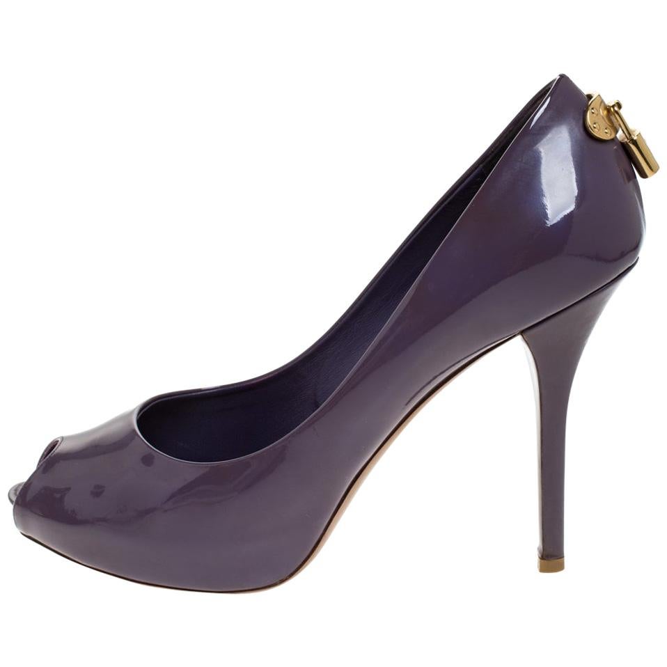 Louis Vuitton Purple Patent Leather Oh Really! Peep Toe Platform Pumps Size 38.5