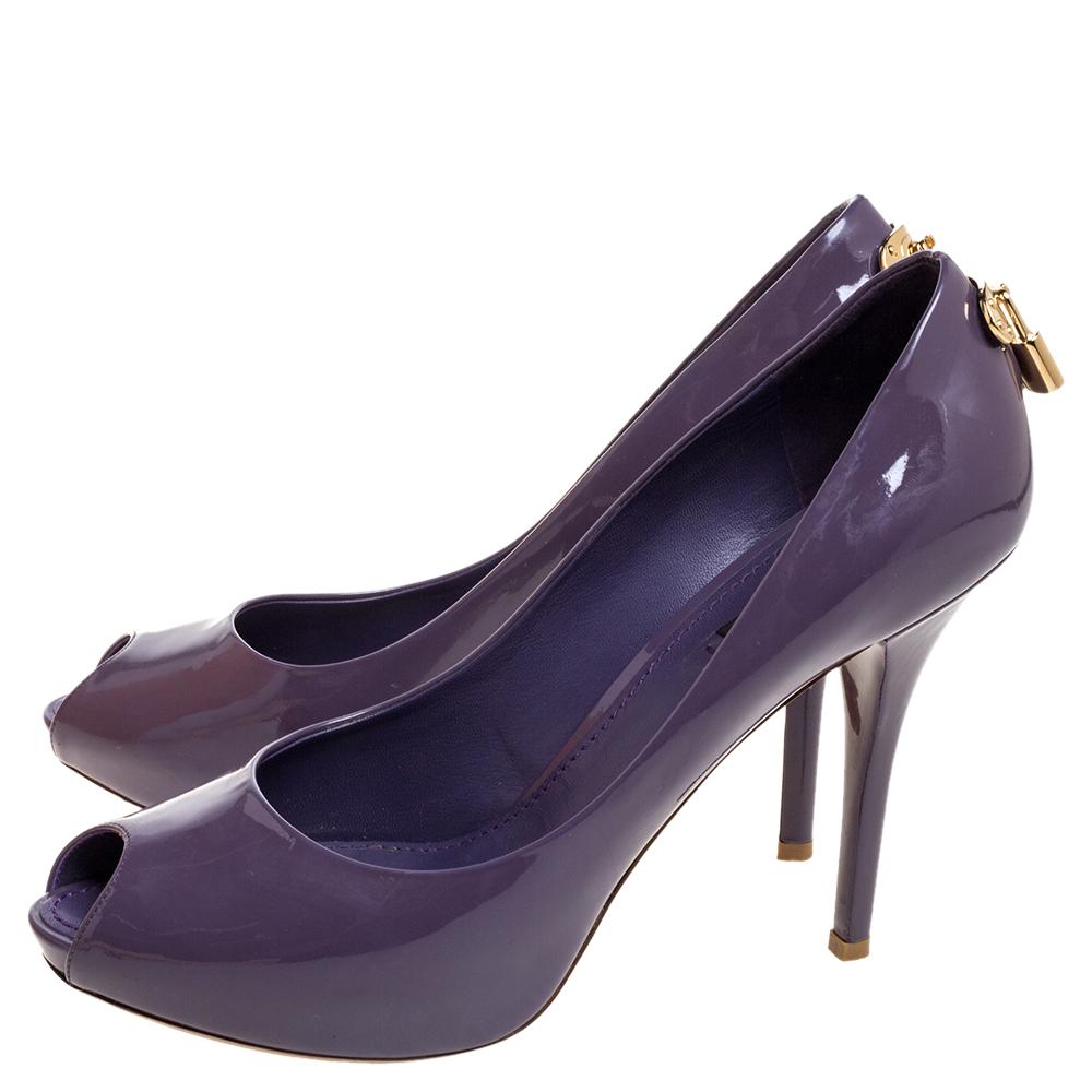 Black Louis Vuitton Purple Patent Leather Oh Really! Peep Toe Platform Pumps Size 39.5