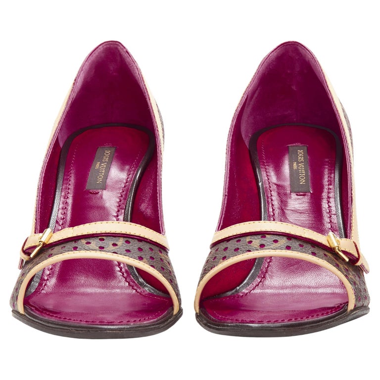 Pre-owned Louis Vuitton Perforated Peep-Toe Monogram Heels