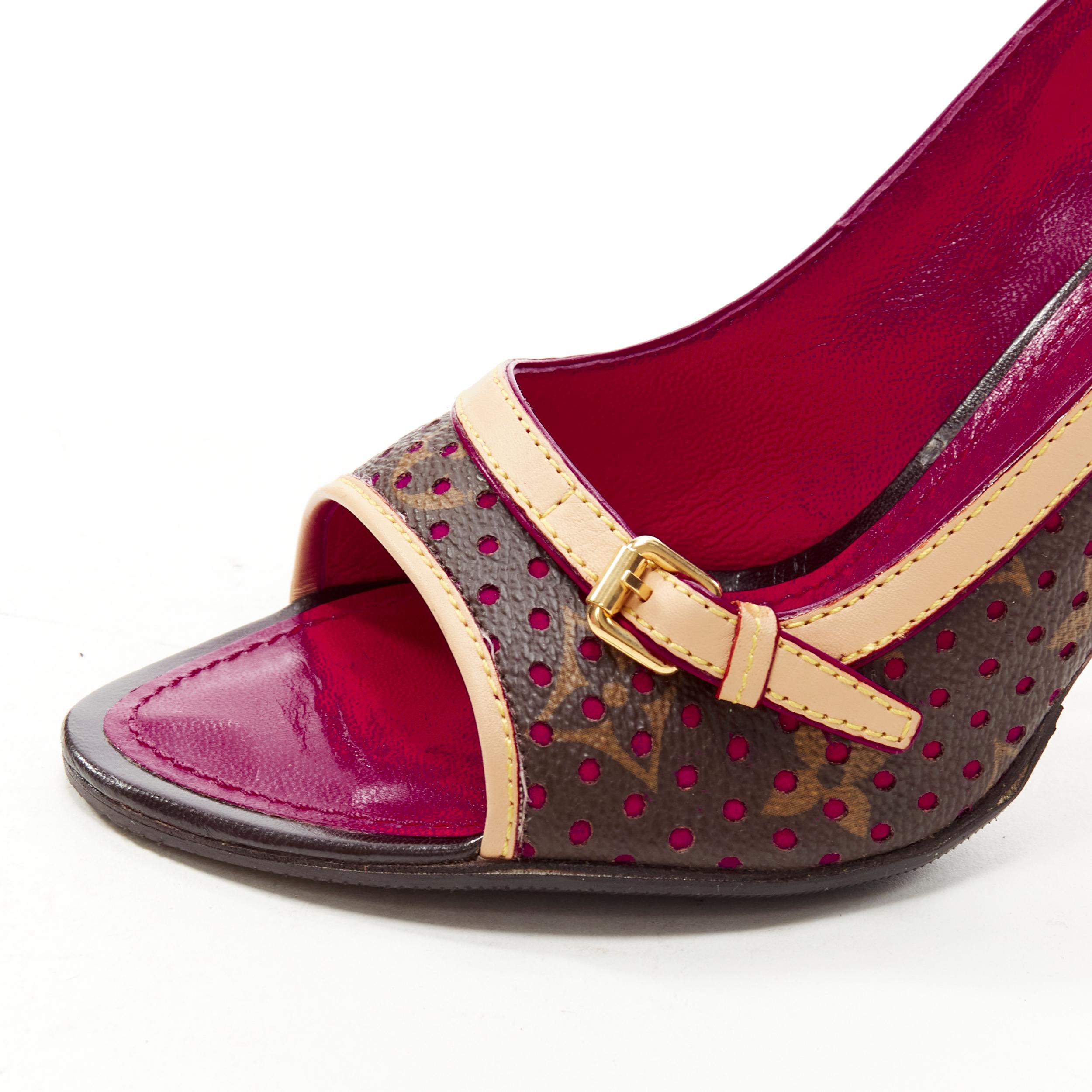 Women's LOUIS VUITTON purple perforated monogram lockit heel peep toe heel EU36.5