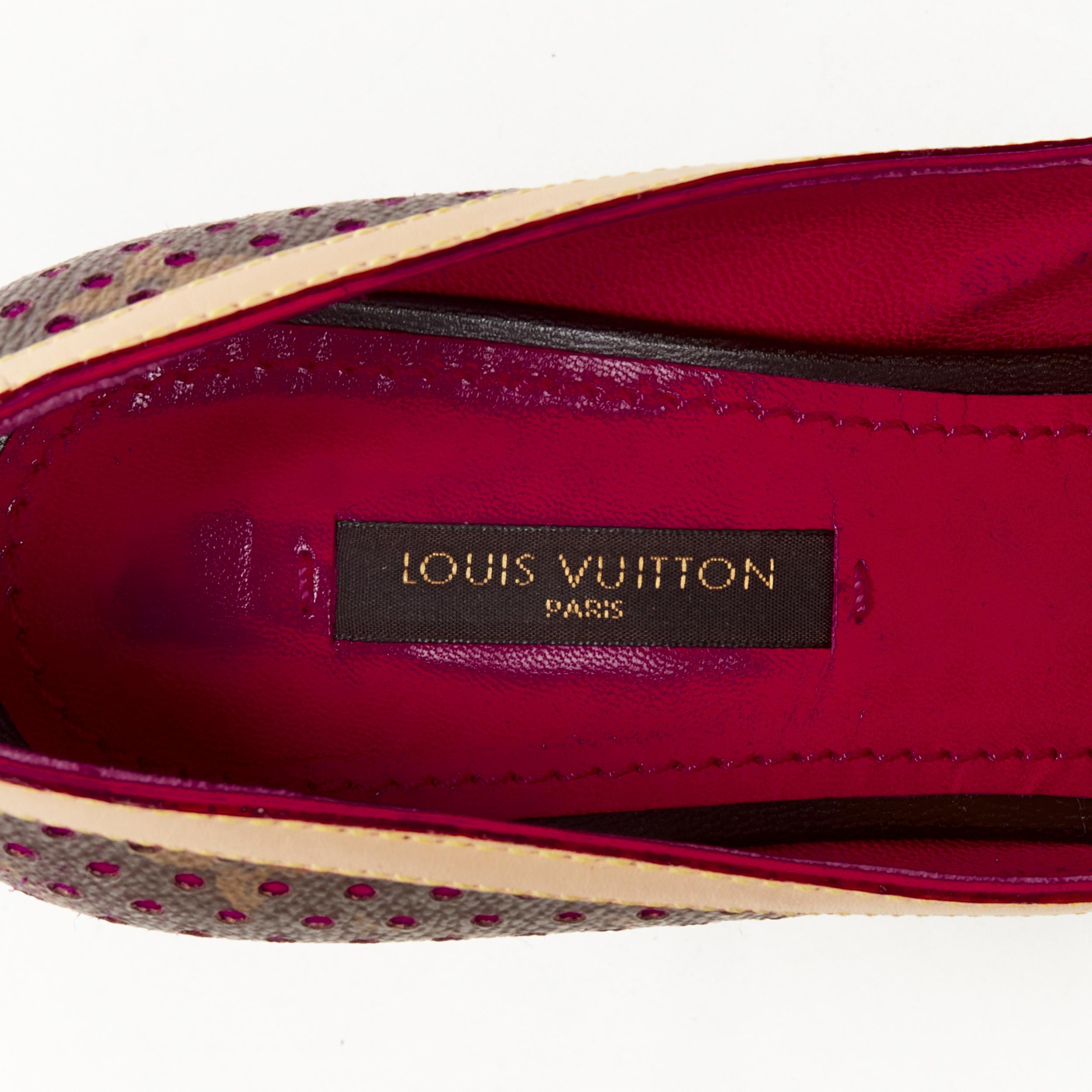 LOUIS VUITTON purple perforated monogram lockit heel peep toe heel EU36.5 2