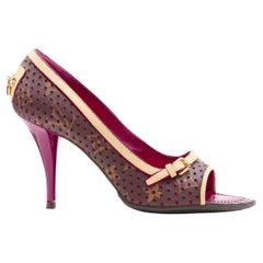 LOUIS VUITTON viola traforato monogramma lockit tacco peep toe EU36.5