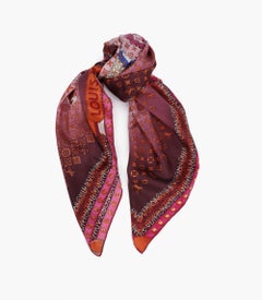 Louis Vuitton Purple, Pink, Blue, Orange & White Silk Monogram Map Square Scarf