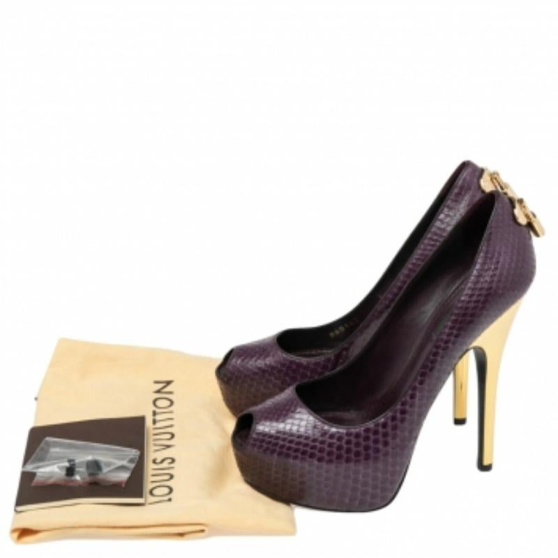 De las mujeres Louis Vuitton Pitón Morado ¡Oh, de verdad! Bombas de plataforma Peep Toe Talla 36.5 en venta