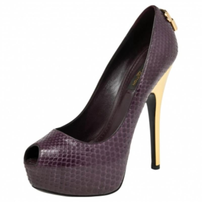 Louis Vuitton Pitón Morado ¡Oh, de verdad! Bombas de plataforma Peep Toe Talla 36.5 en venta 2
