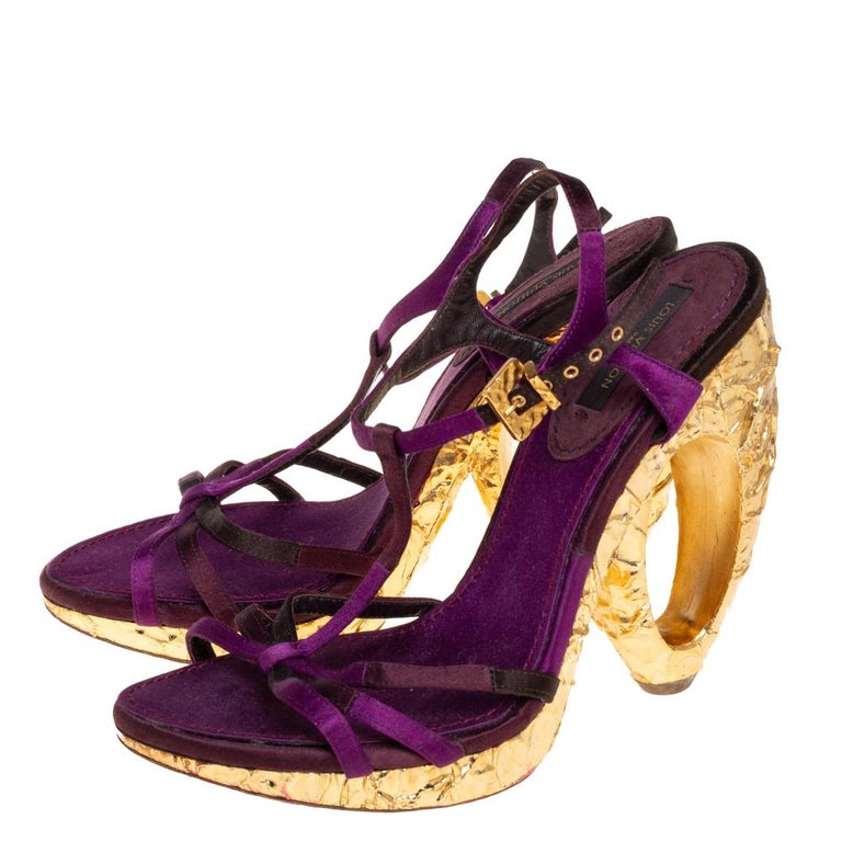 Louis Vuitton Purple Satin Feerique Morganne Wedge Sandals Size 36.5 For  Sale at 1stDibs