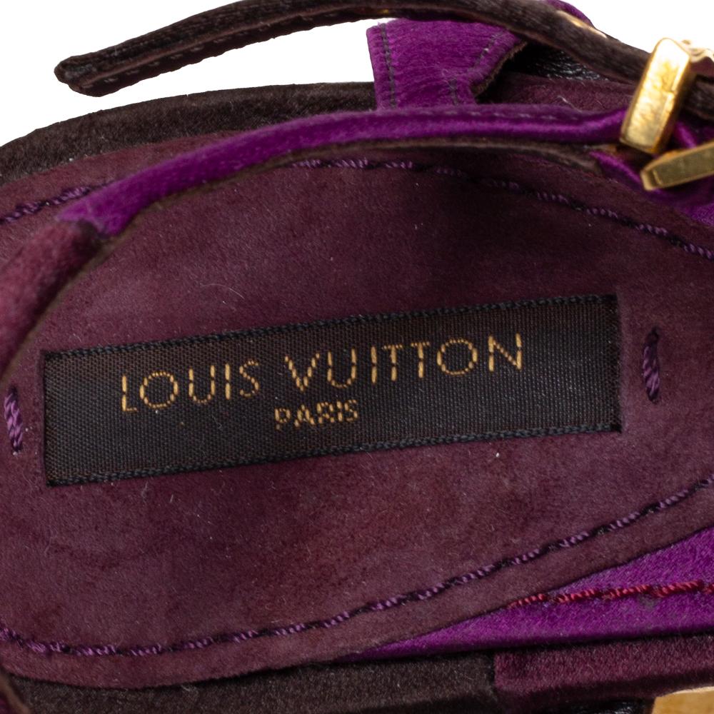 Louis Vuitton Sandalias de cuña Feerique Morganne de satén morado talla 36.5 1