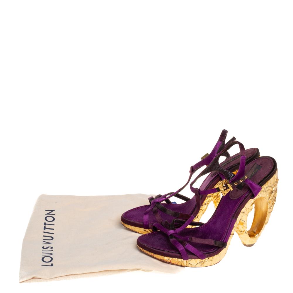 Louis Vuitton Purple Satin Feerique Morganne Wedge Sandals Size 36.5 In Good Condition In Dubai, Al Qouz 2