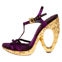 Louis Vuitton Purple Satin Feerique Morganne Wedge Sandals Size 36.5