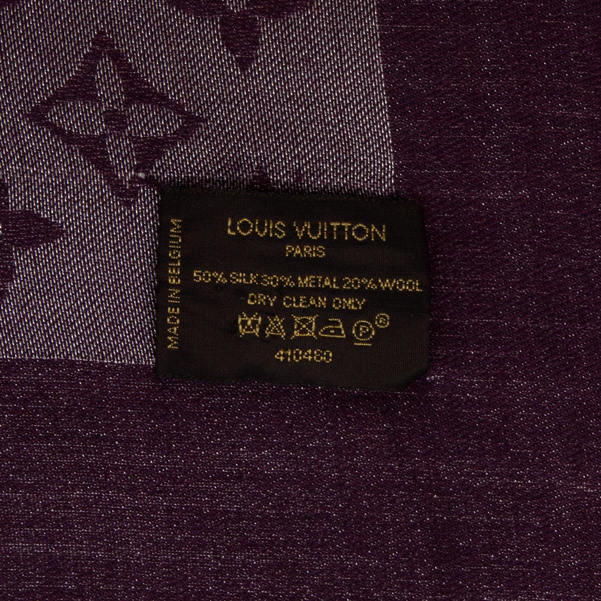 Black LOUIS VUITTON purple shine silk Monogram Shawl Scarf