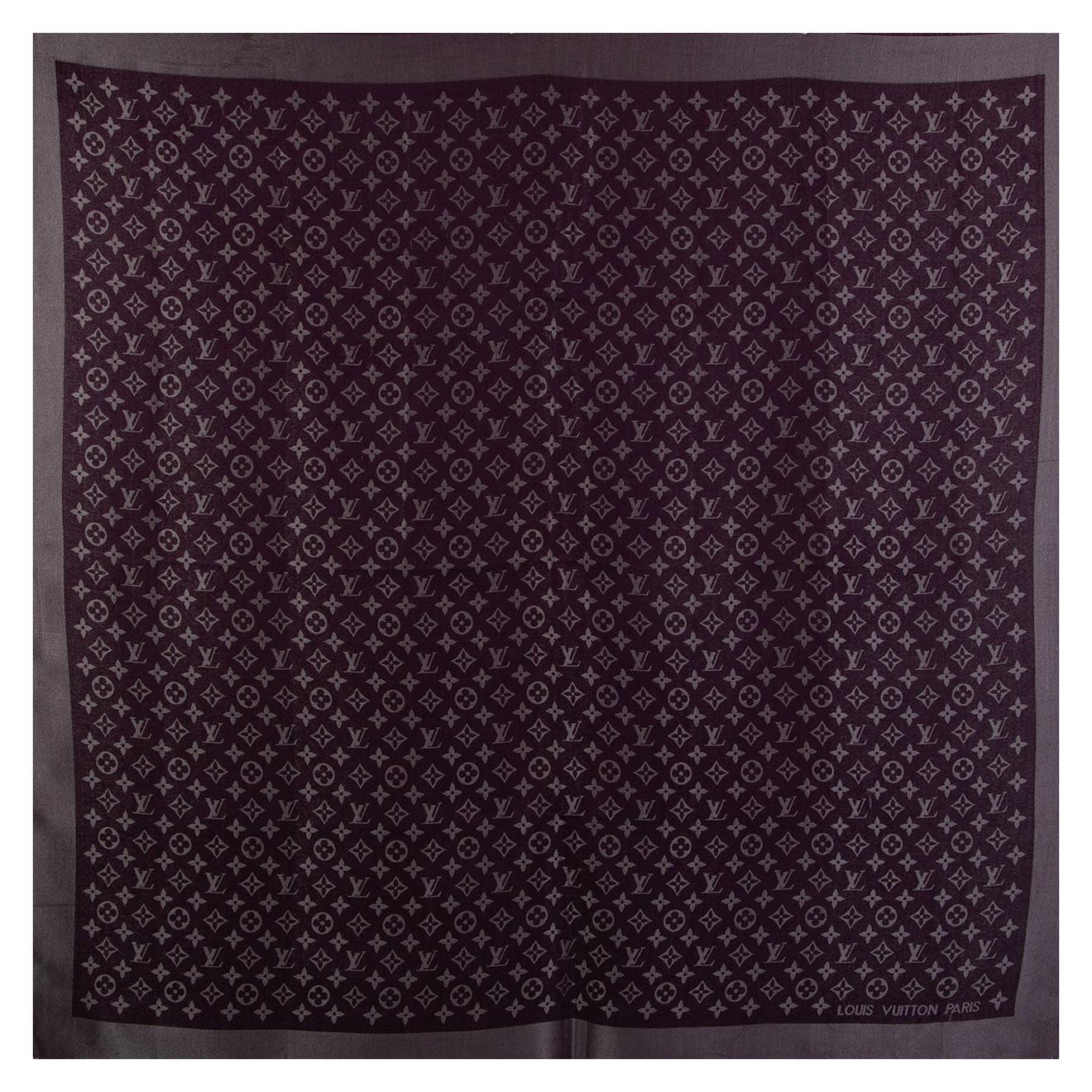 LOUIS VUITTON purple shine silk Monogram Shawl Scarf