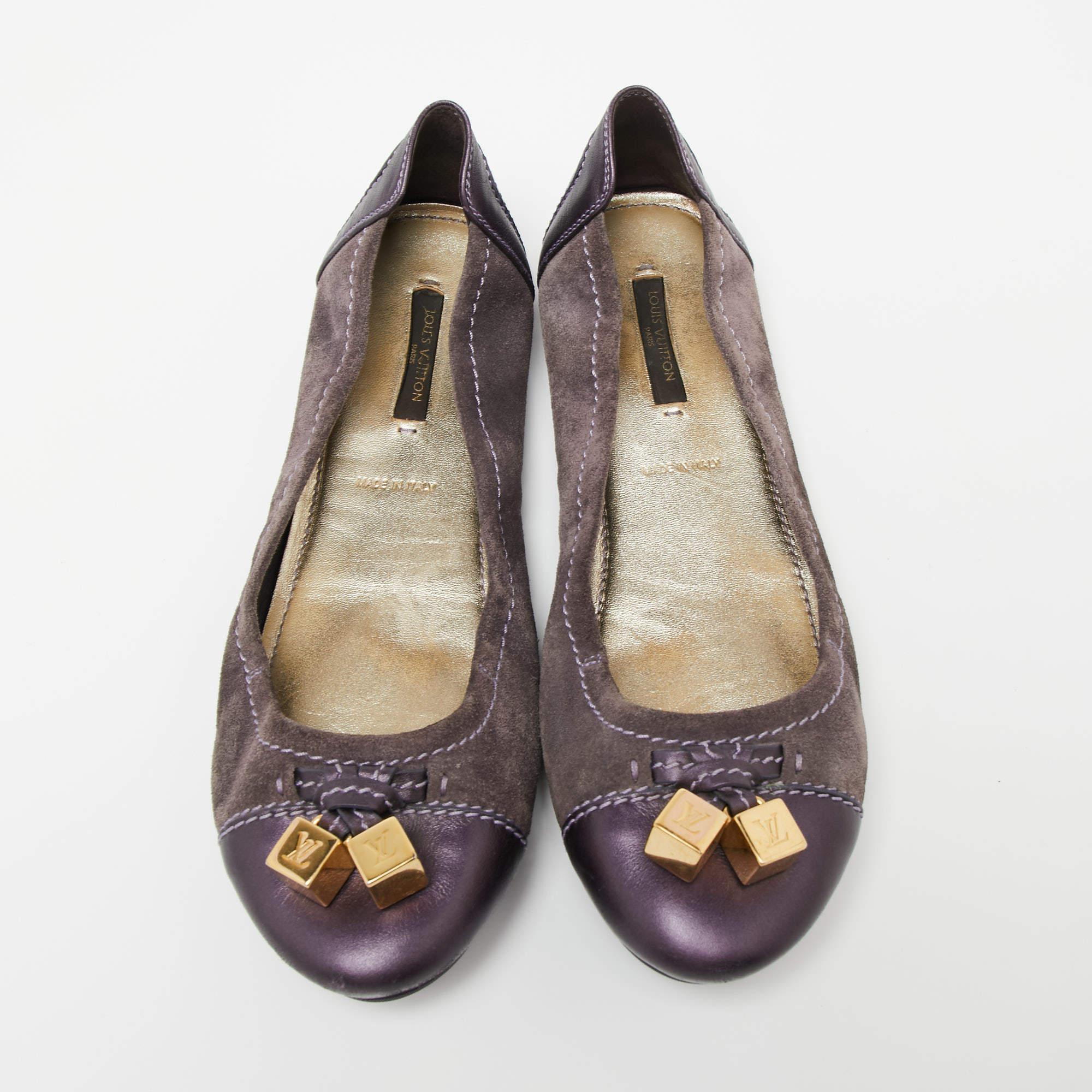Gray Louis Vuitton Purple Suede And Leather Dice Scrunch Ballet Flats Size 39