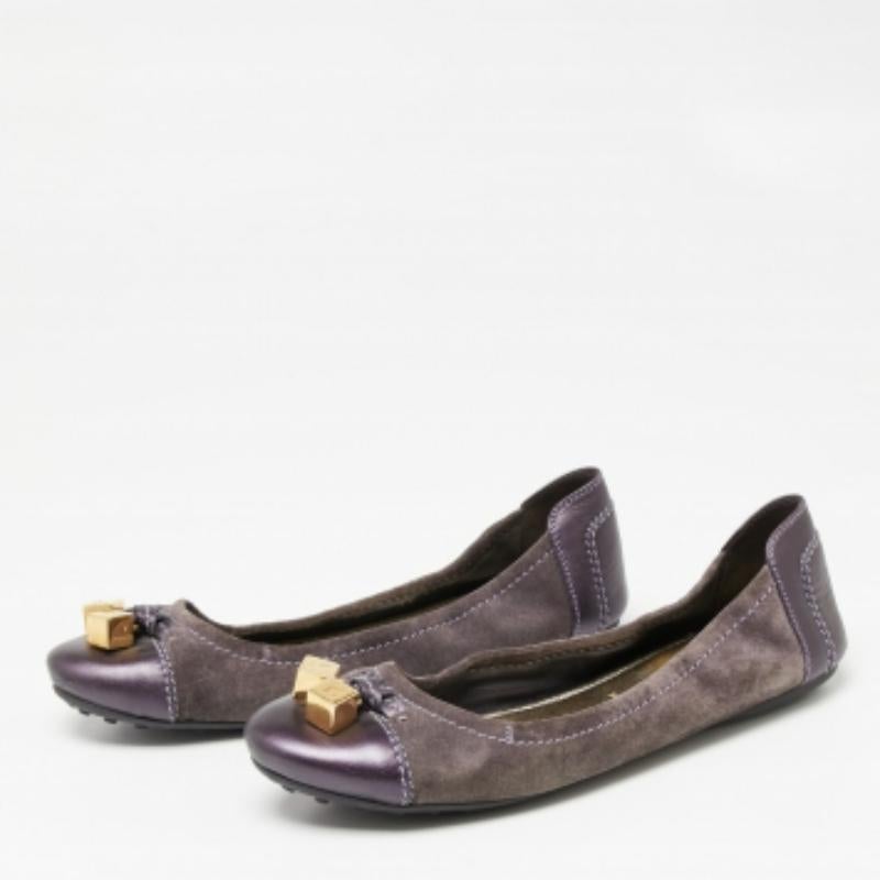 Louis Vuitton Purple Suede And Leather Dice Scrunch Ballet Flats Size 39 In Fair Condition In Dubai, Al Qouz 2