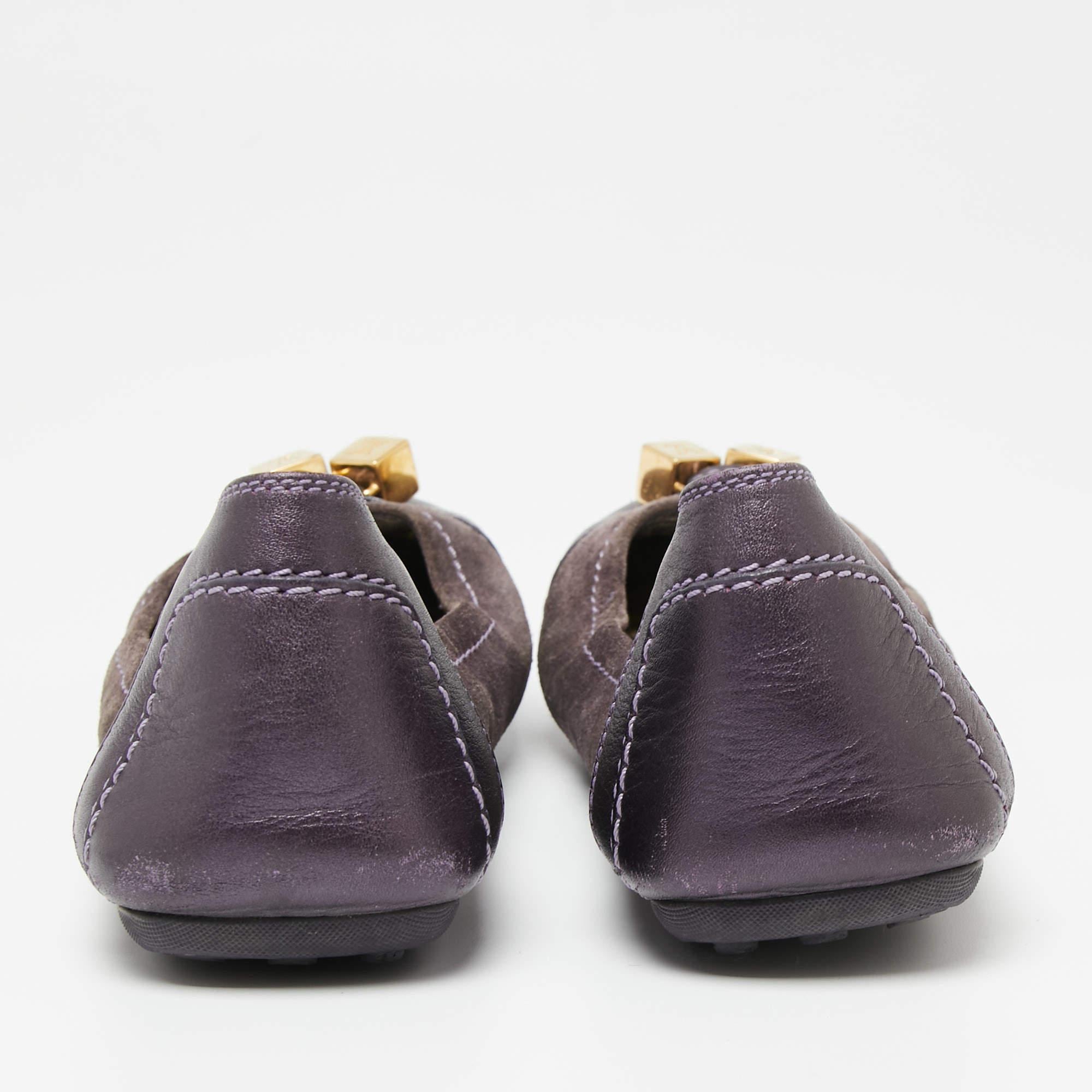 Women's Louis Vuitton Purple Suede And Leather Dice Scrunch Ballet Flats Size 39