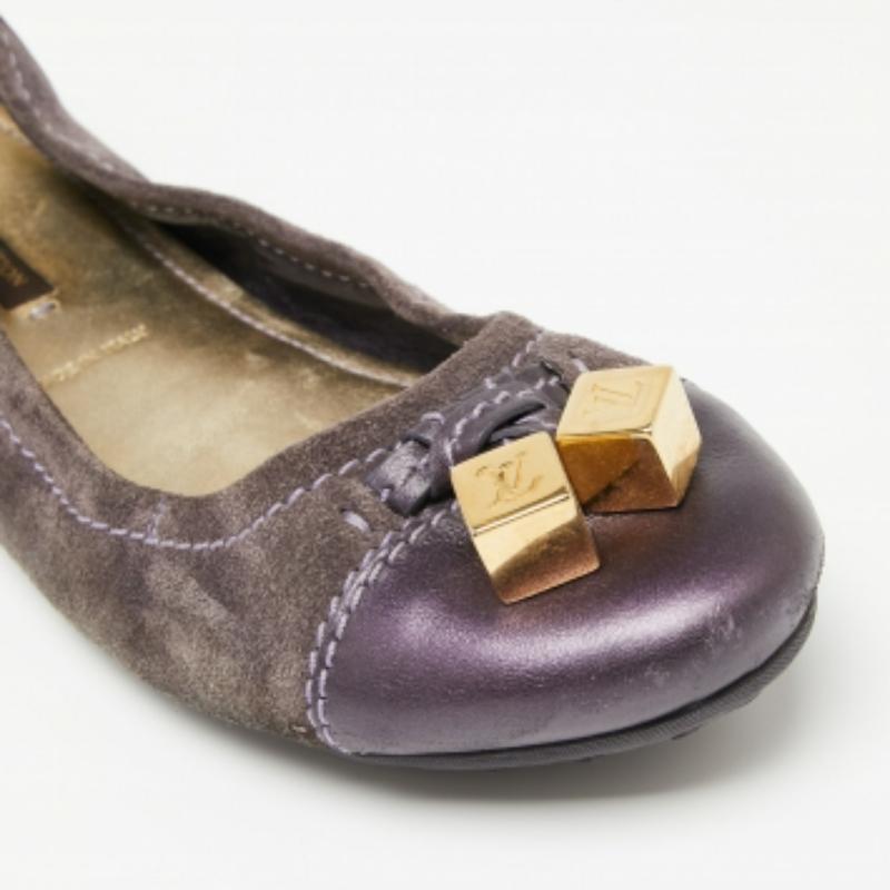 Louis Vuitton Purple Suede And Leather Dice Scrunch Ballet Flats Size 39 1