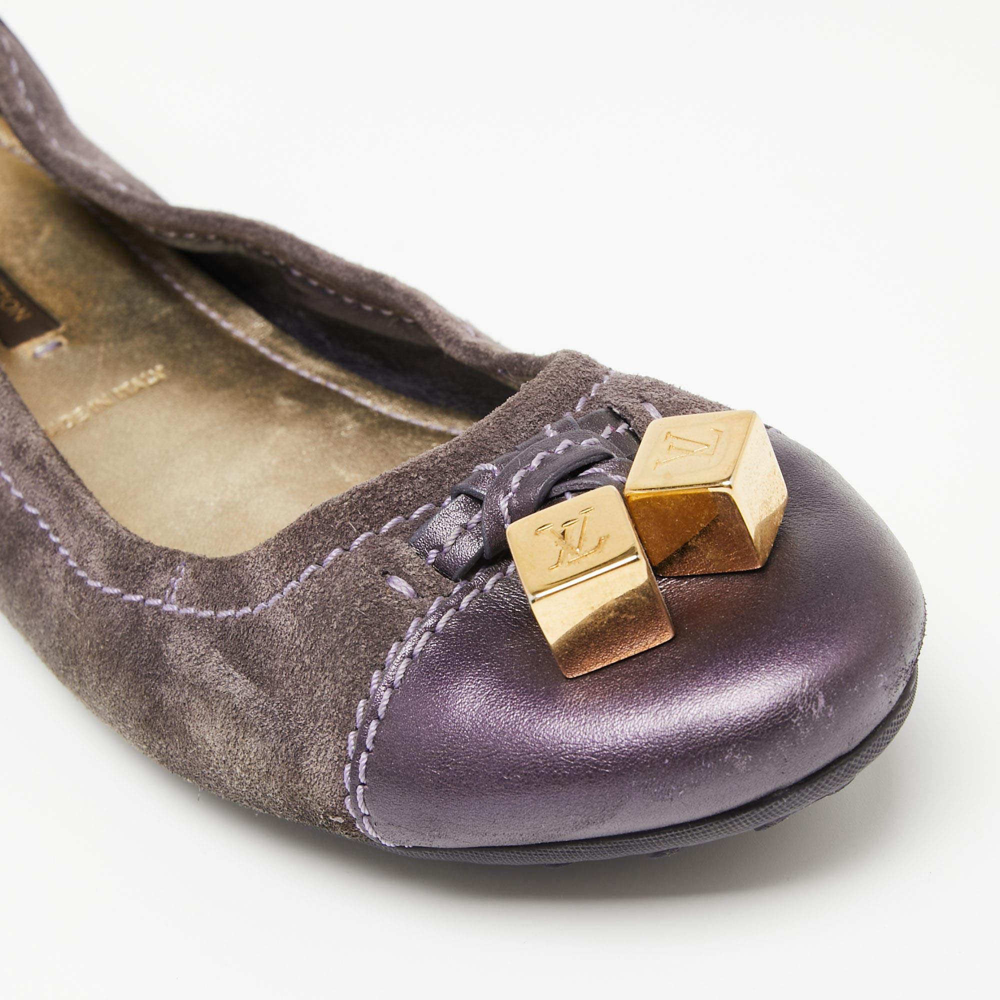 Louis Vuitton Purple Suede And Leather Dice Scrunch Ballet Flats Size 39 2