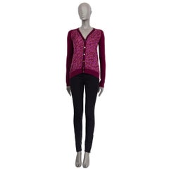 LOUIS VUITTON purple wool LEOPARD SILK FRONT Cardigan Sweater M