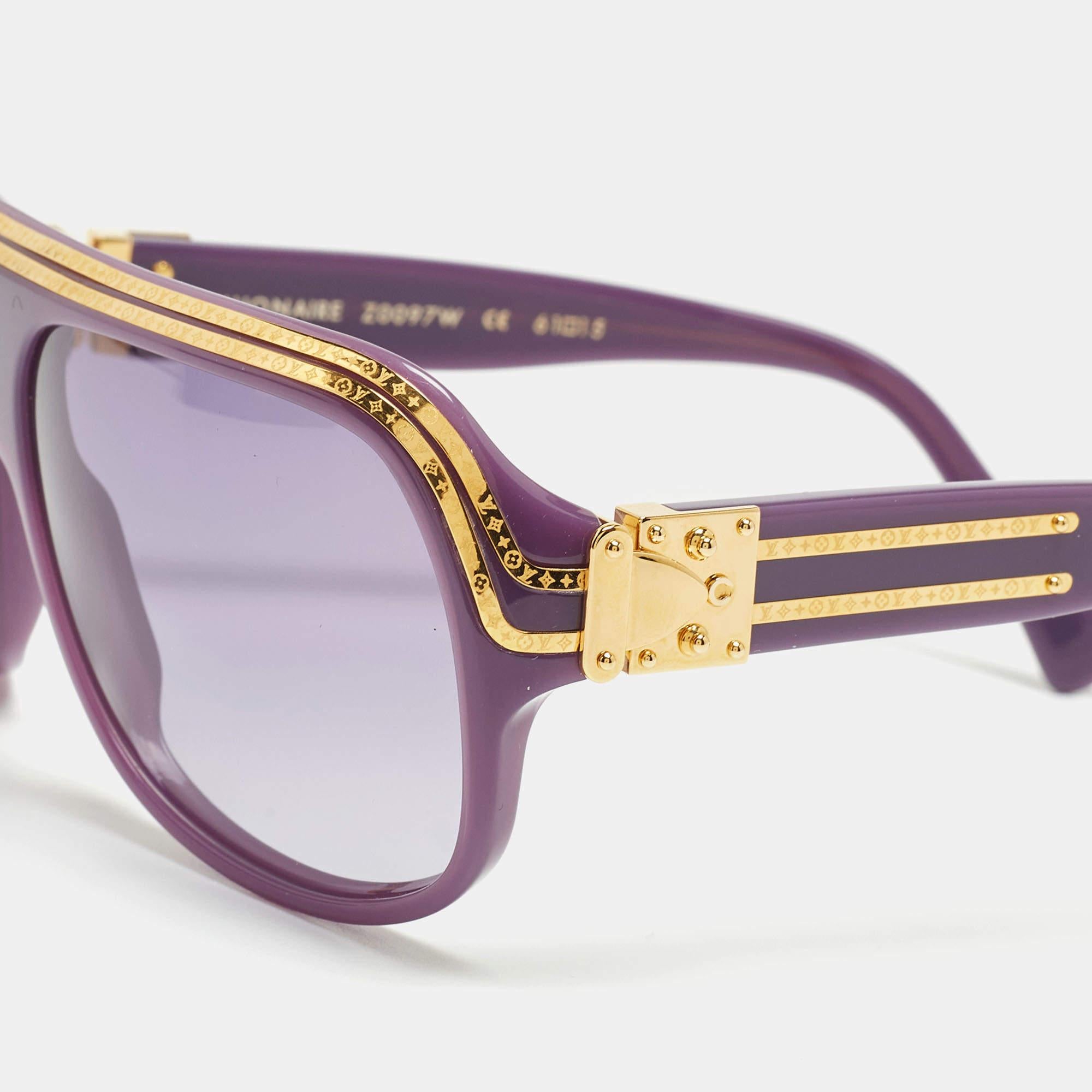 Louis Vuitton Purple Z0097W Gold Plated Millionaire Square Sunglasses In Good Condition In Dubai, Al Qouz 2