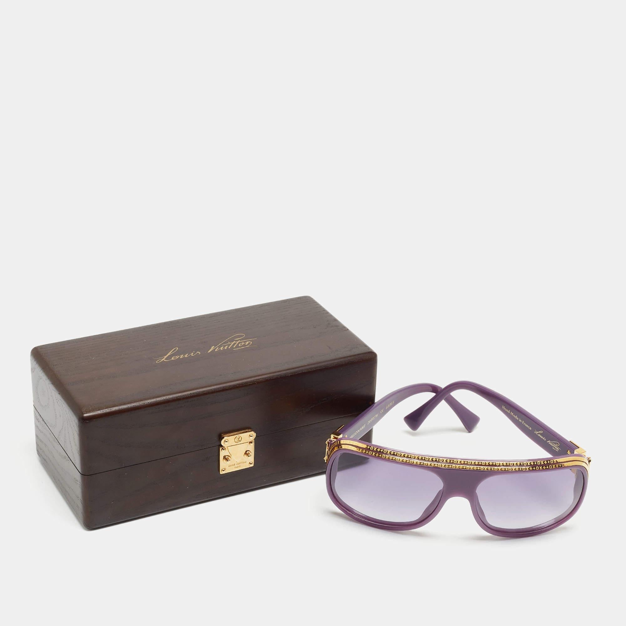 Women's Louis Vuitton Purple Z0097W Gold Plated Millionaire Square Sunglasses