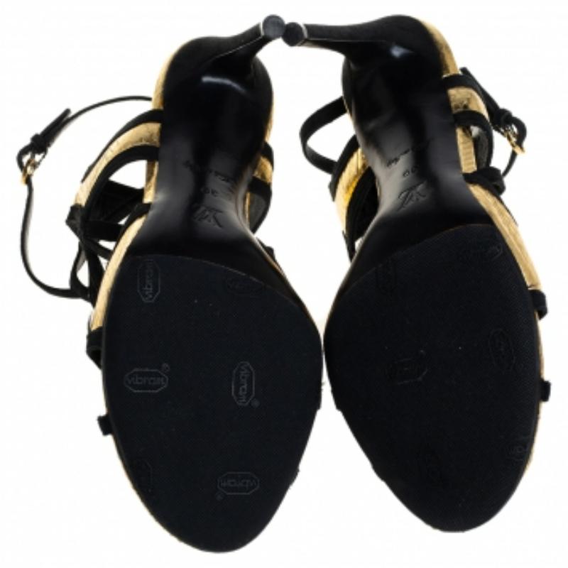Louis Vuitton Python Embossed Leather & Trim Cut Out Ankle Strap Sandals Size 39 For Sale 1